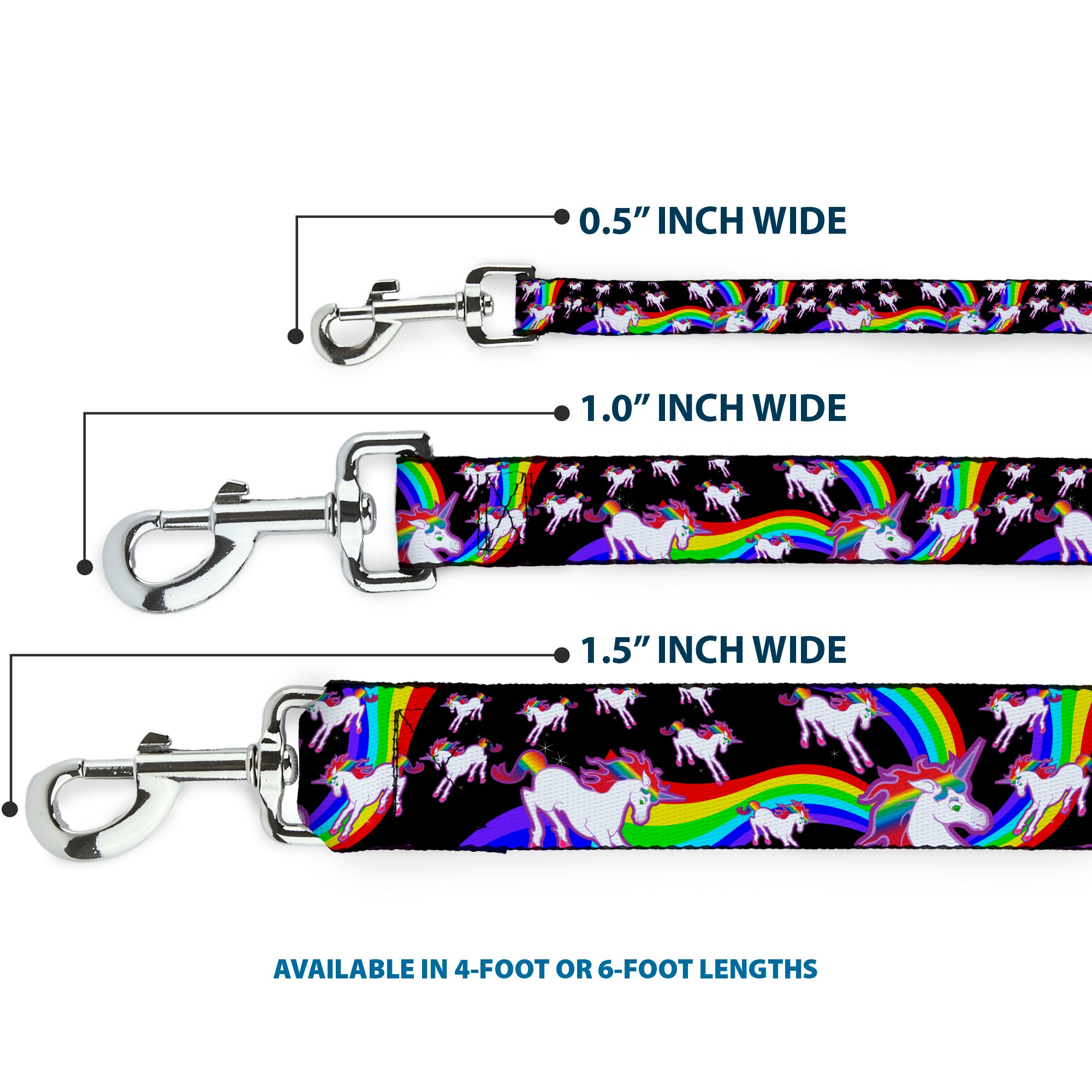 Dog Leash - Unicorns/Rainbow Swirl Black Dog Leashes Buckle-Down