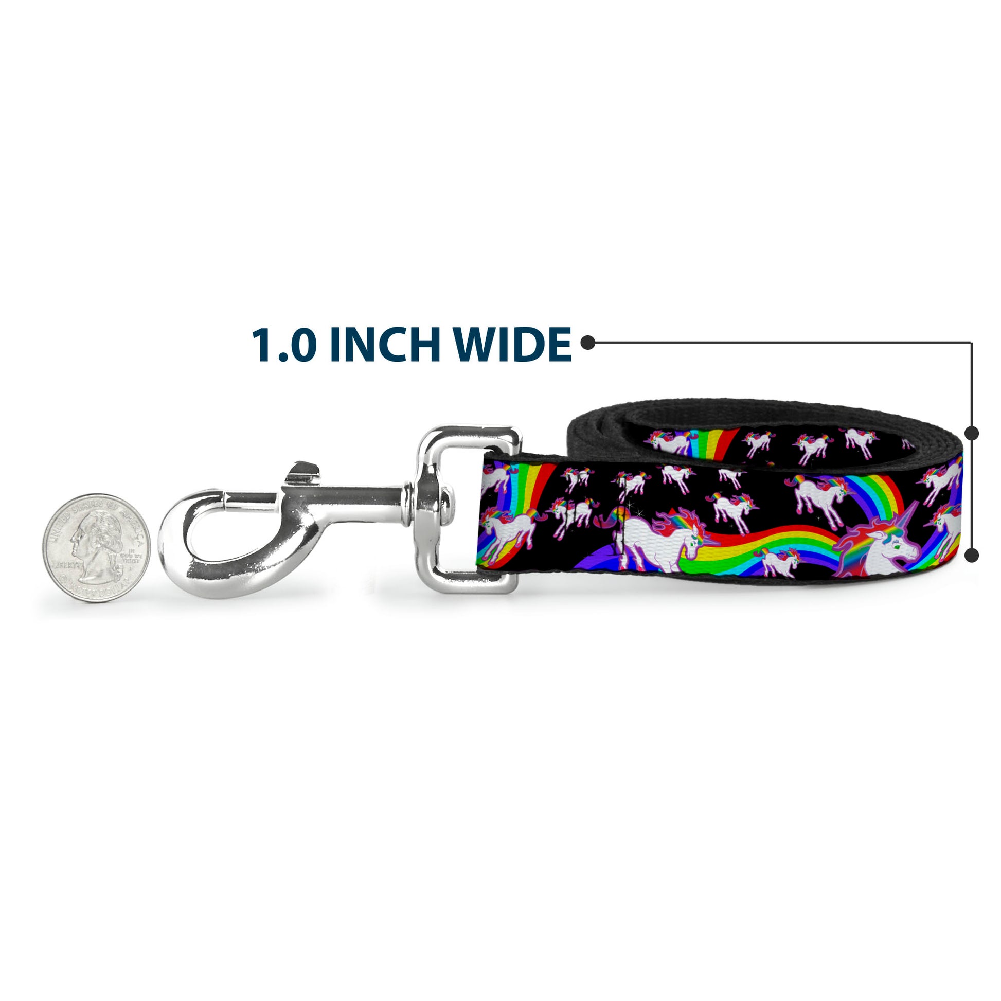 Dog Leash - Unicorns/Rainbow Swirl Black Dog Leashes Buckle-Down