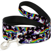 Dog Leash - Unicorns/Rainbow Swirl Black Dog Leashes Buckle-Down