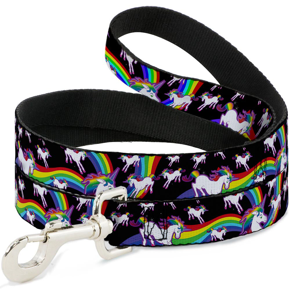 Dog Leash - Unicorns/Rainbow Swirl Black Dog Leashes Buckle-Down