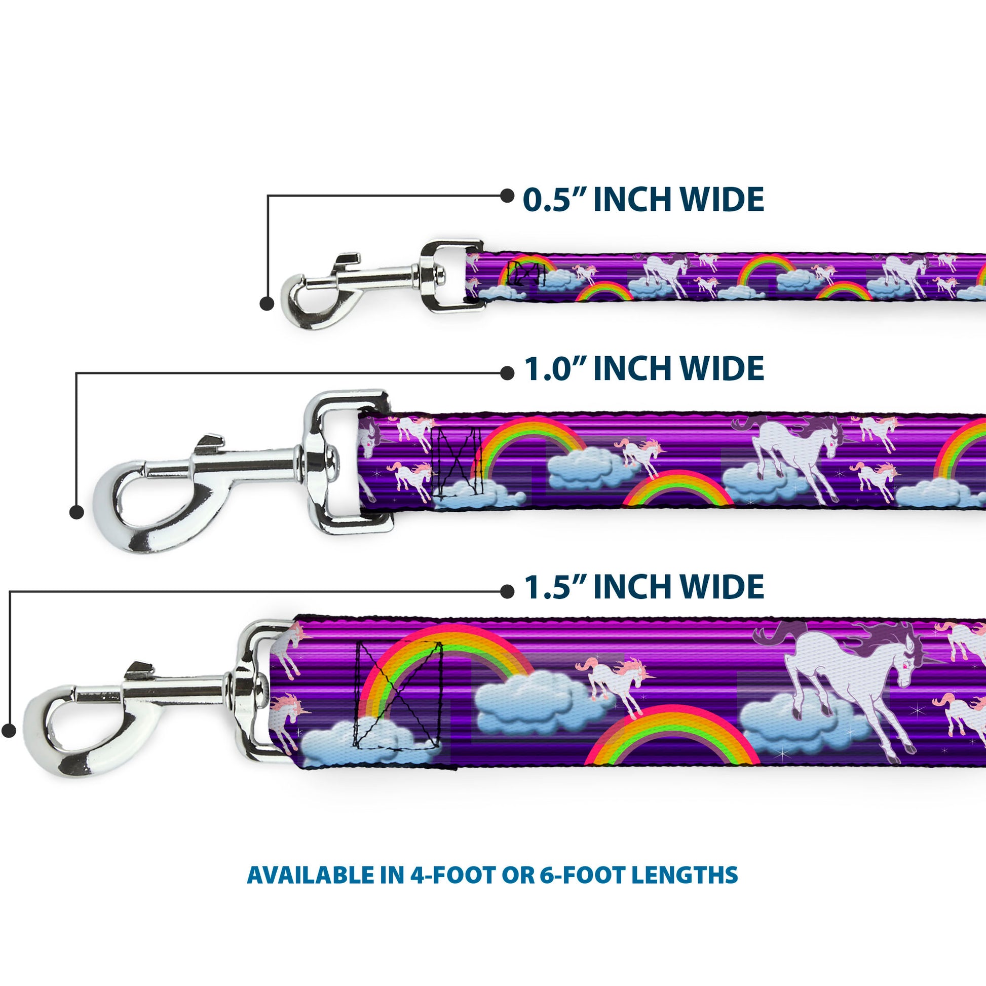 Dog Leash - Unicorns/Rainbows w/Stripes Purple Dog Leashes Buckle-Down