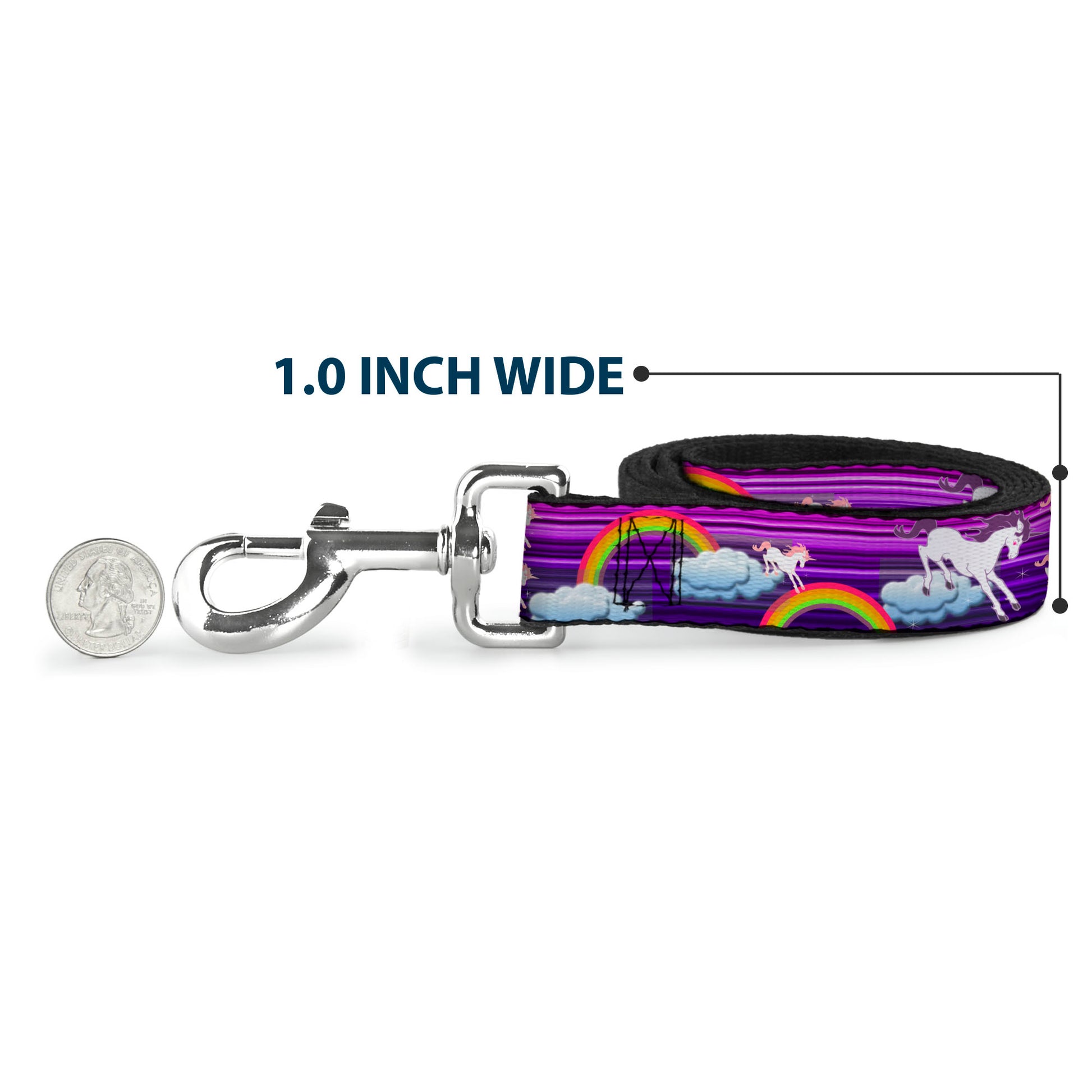 Dog Leash - Unicorns/Rainbows w/Stripes Purple Dog Leashes Buckle-Down