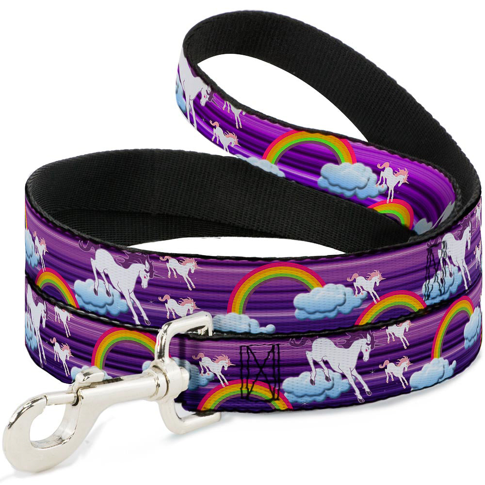 Dog Leash - Unicorns/Rainbows w/Stripes Purple Dog Leashes Buckle-Down