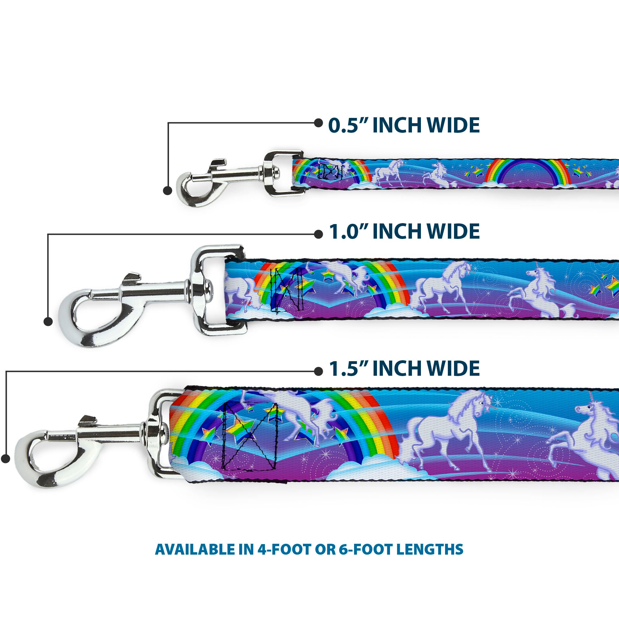 Dog Leash - Unicorns/Rainbows/Stars Blue/Rainbow/White Dog Leashes Buckle-Down