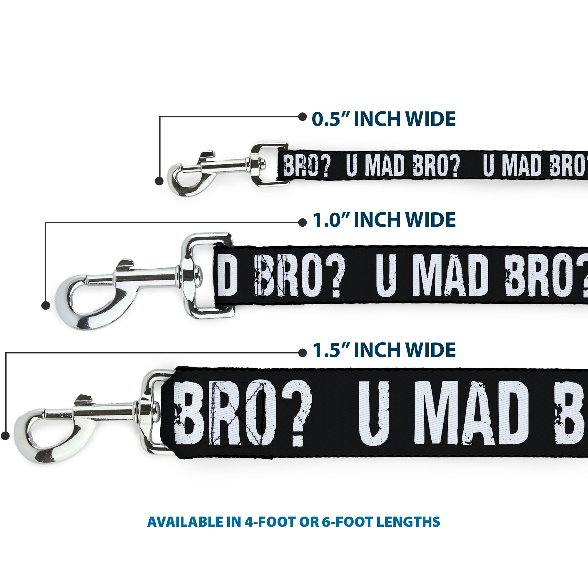 Dog Leash - U MAD BRO? Weathered Black/White Dog Leashes Buckle-Down