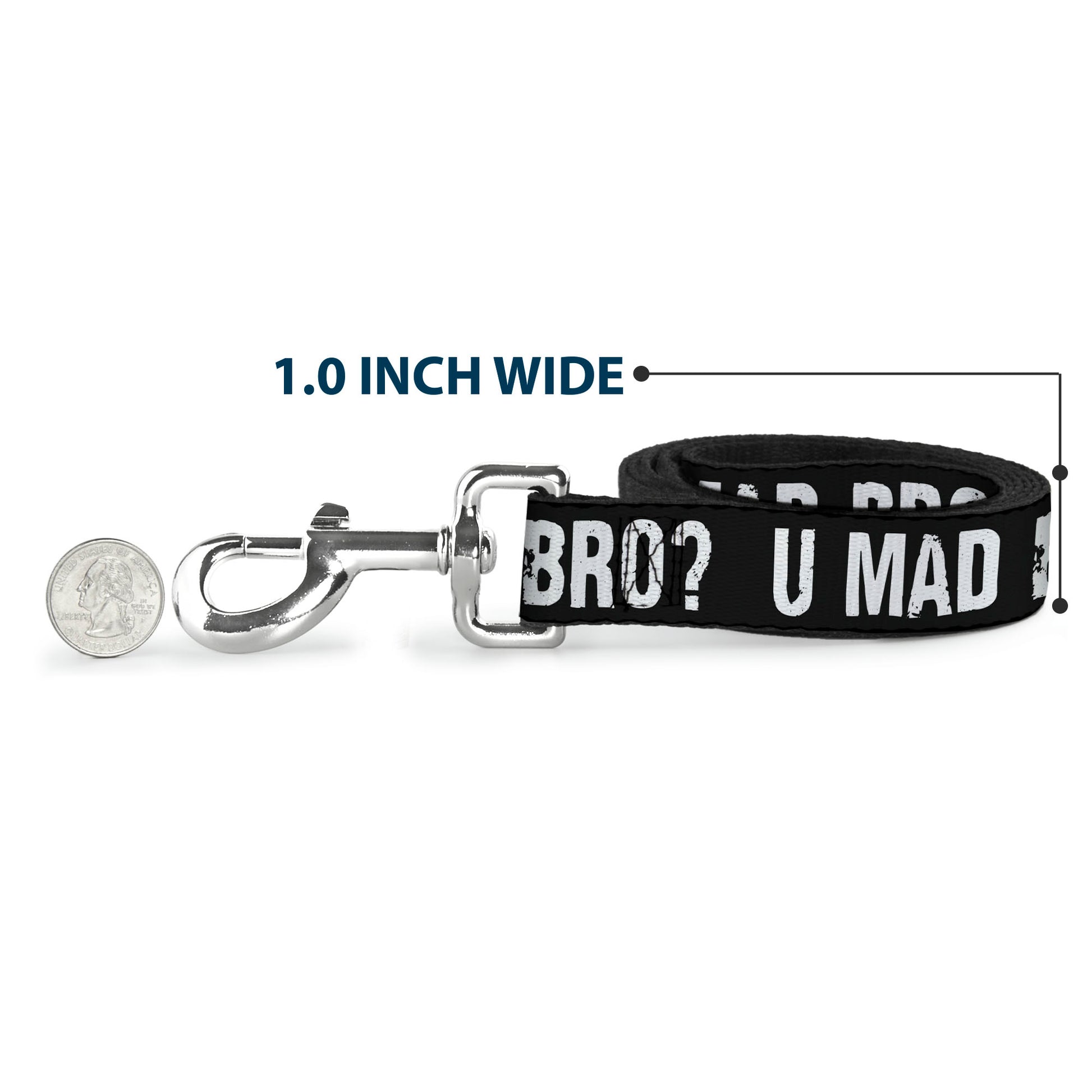 Dog Leash - U MAD BRO? Weathered Black/White Dog Leashes Buckle-Down