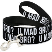 Dog Leash - U MAD BRO? Weathered Black/White Dog Leashes Buckle-Down