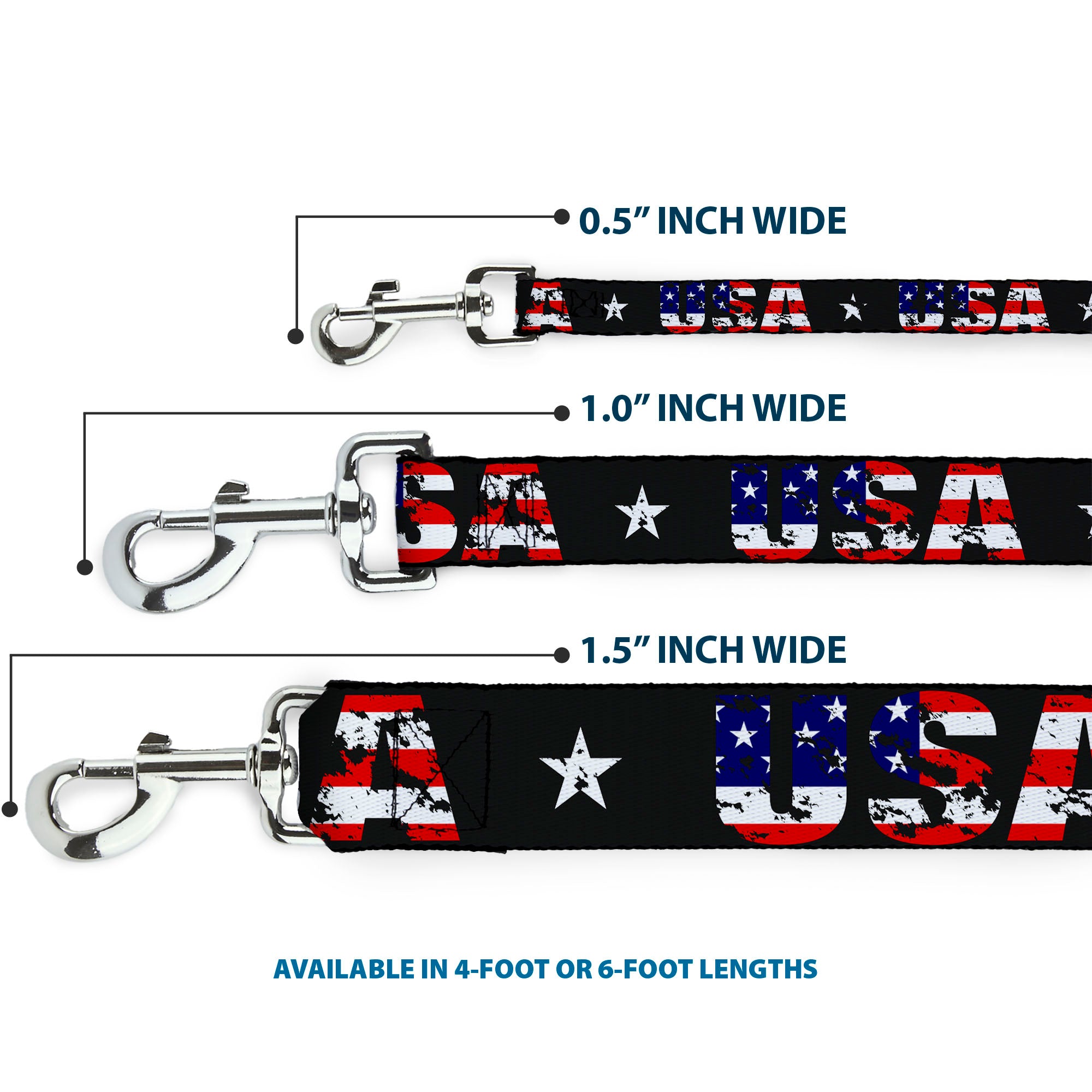 Dog Leash - USA w/Star Black/US Flags Dog Leashes Buckle-Down