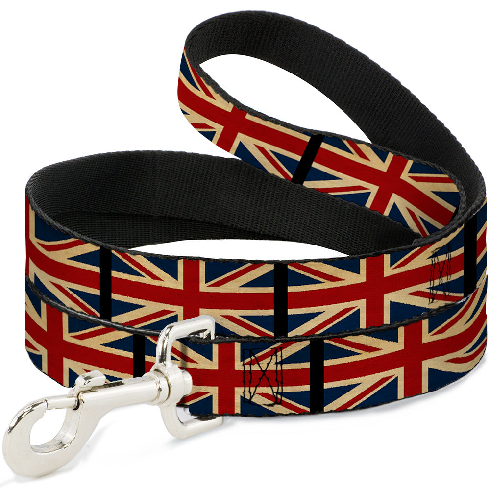Dog Leash - United Kingdom Flags Vintage Black Dog Leashes Buckle-Down