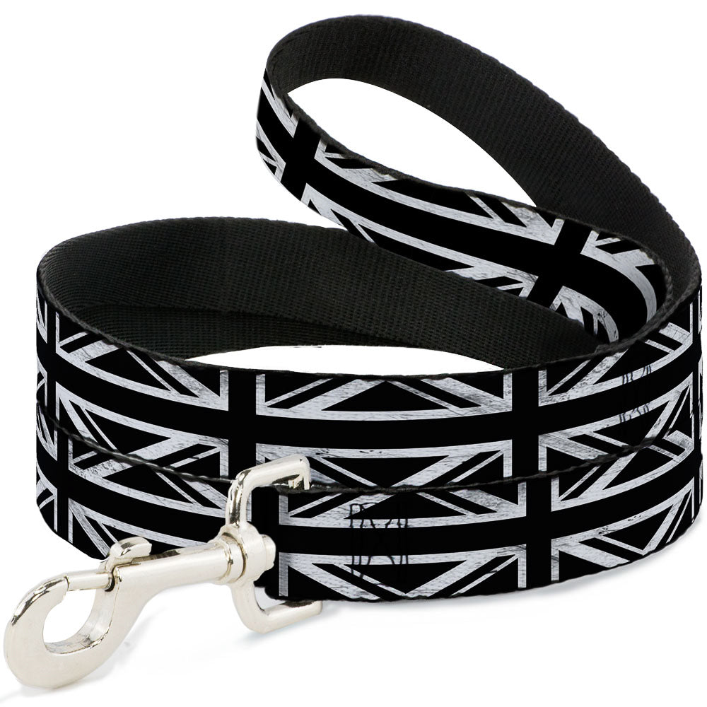 Dog Leash - Union Jack Distressed Black/White Dog Leashes Buckle-Down