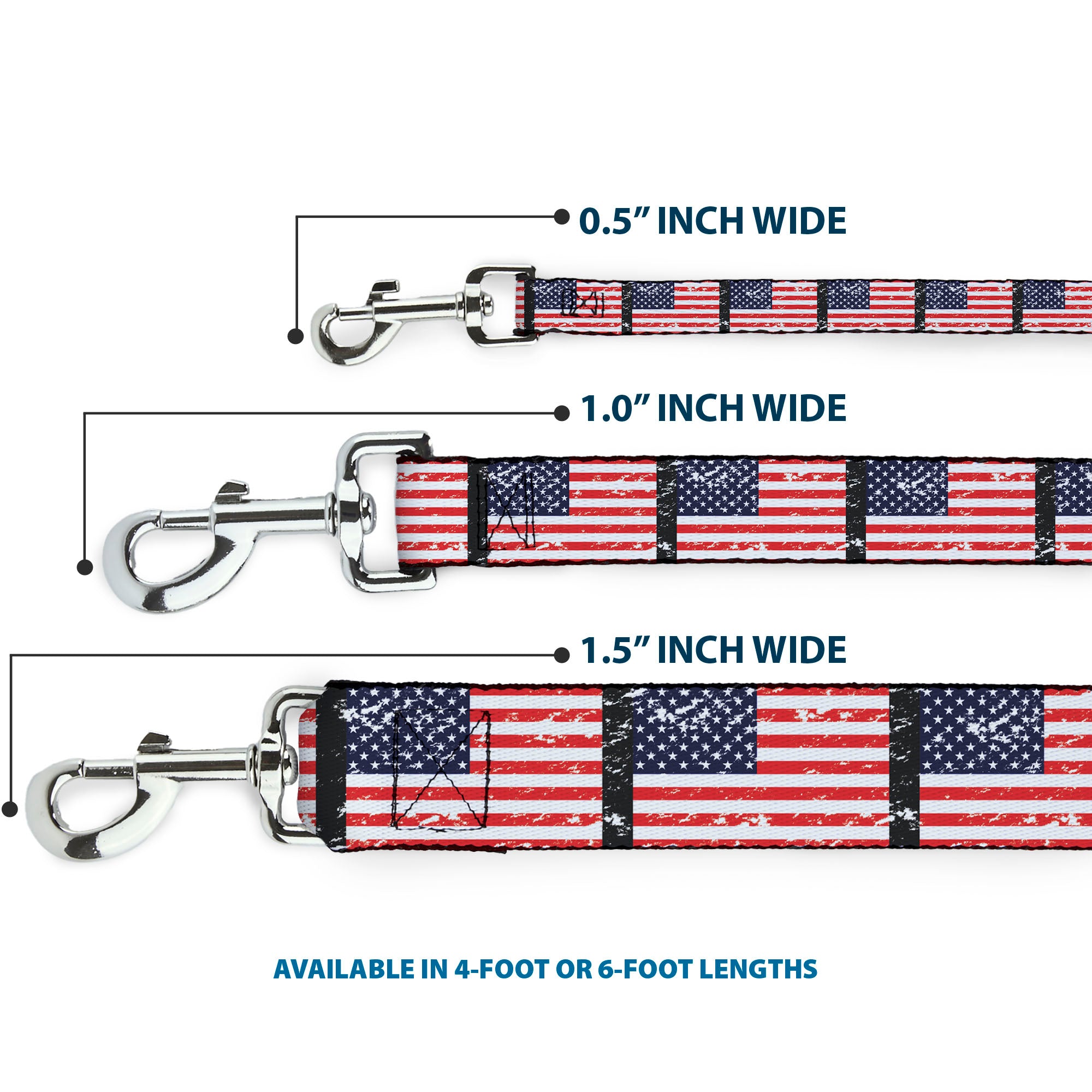 Dog Leash - United States Flags Weathered/Black Dog Leashes Buckle-Down