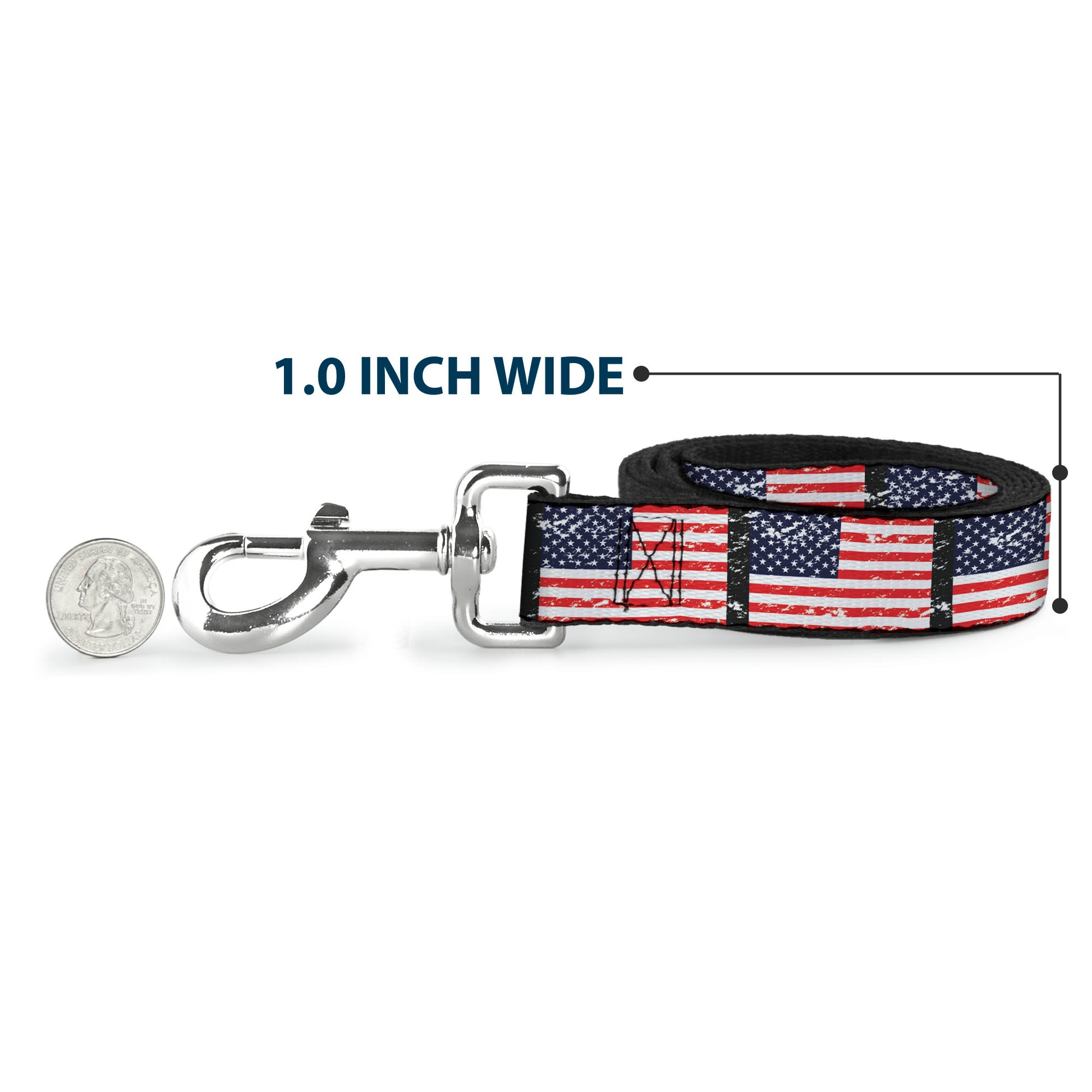 Dog Leash - United States Flags Weathered/Black Dog Leashes Buckle-Down