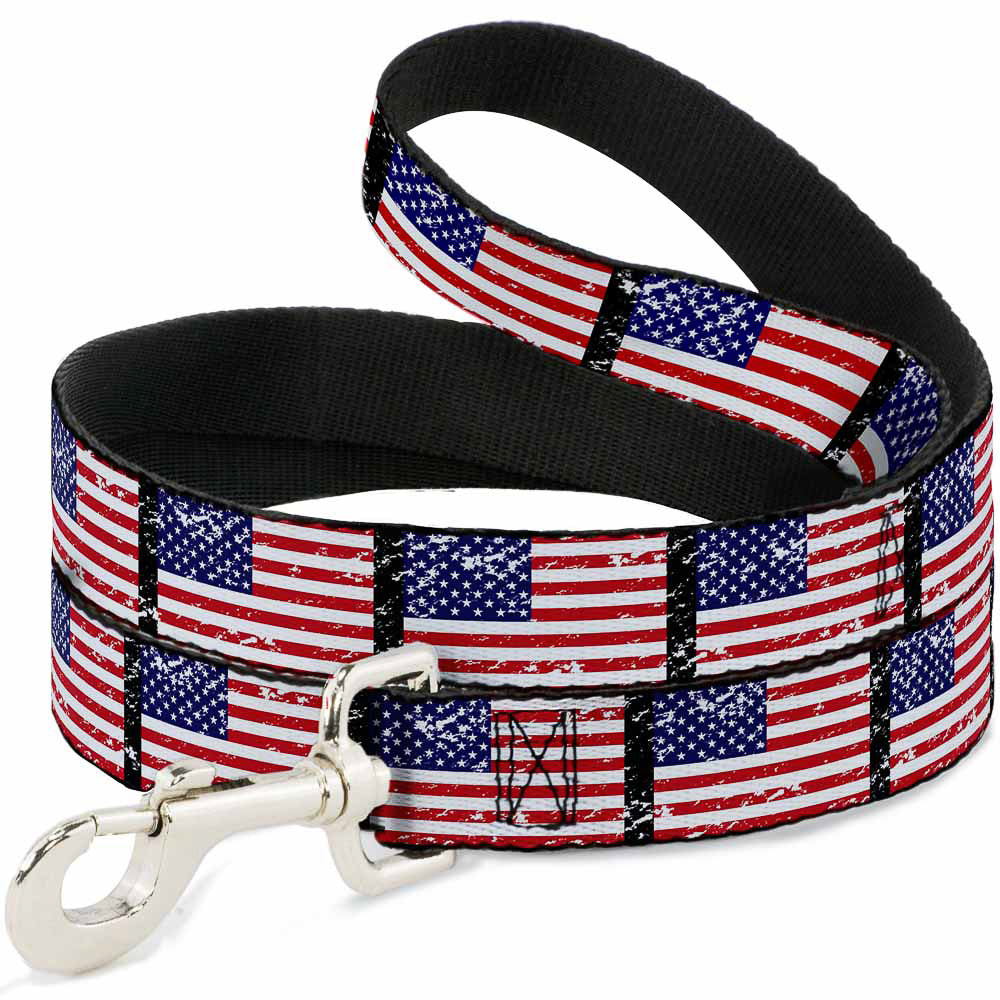 Dog Leash - United States Flags Weathered/Black Dog Leashes Buckle-Down