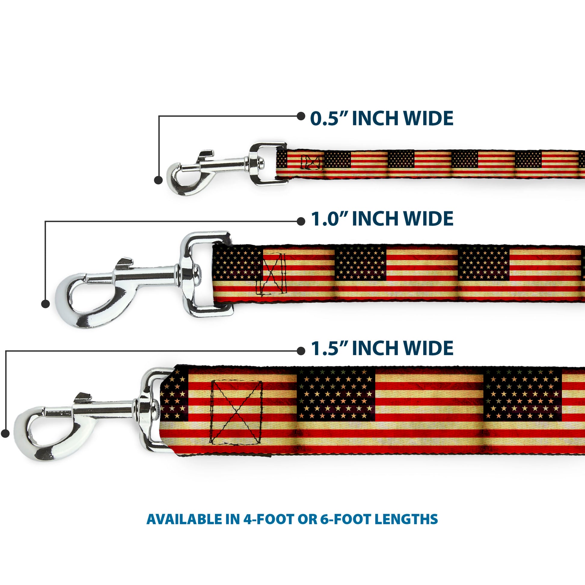 Dog Leash - Vintage US Flag Repeat Dog Leashes Buckle-Down