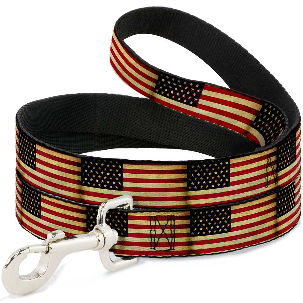 Dog Leash - Vintage US Flag Repeat Dog Leashes Buckle-Down