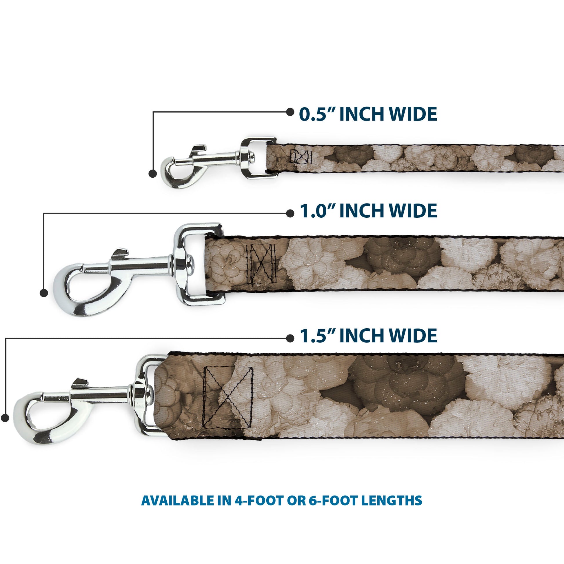 Dog Leash - Vivid Floral Collage2 Sepia Dog Leashes Buckle-Down