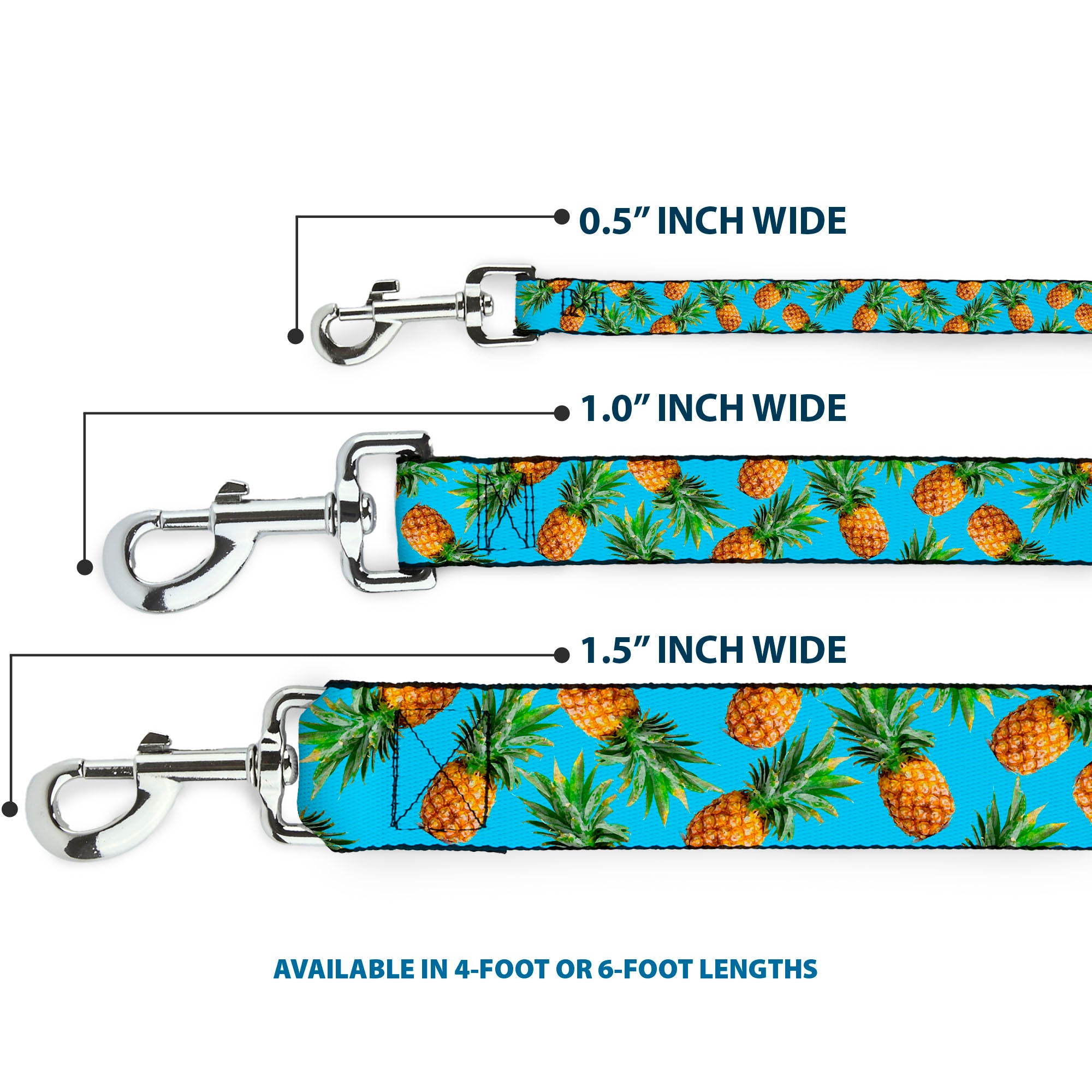 Dog Leash - Vivid Pineapples Scattered Blue Dog Leashes Buckle-Down
