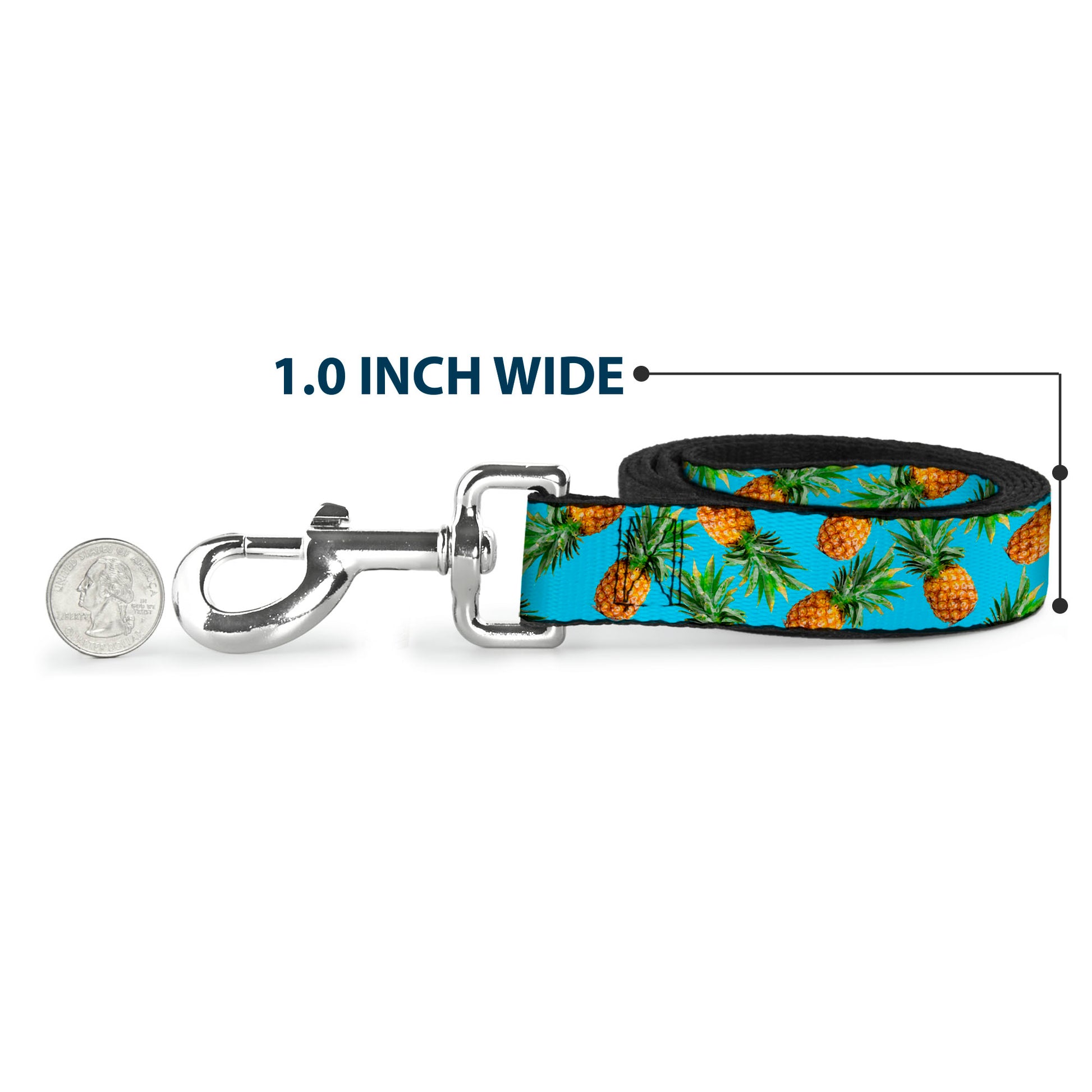 Dog Leash - Vivid Pineapples Scattered Blue Dog Leashes Buckle-Down