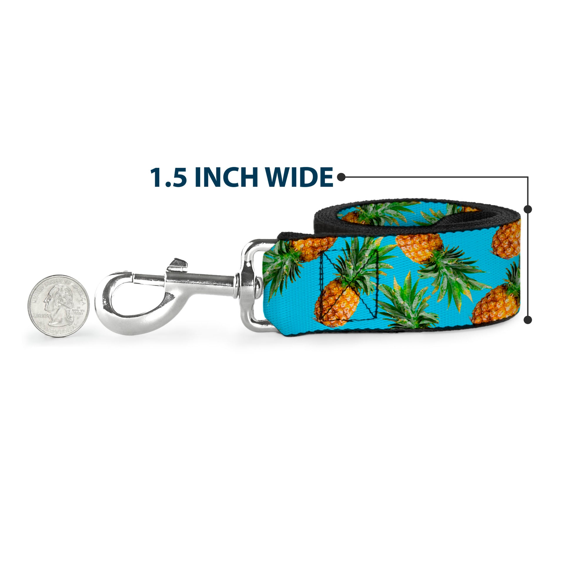 Dog Leash - Vivid Pineapples Scattered Blue Dog Leashes Buckle-Down