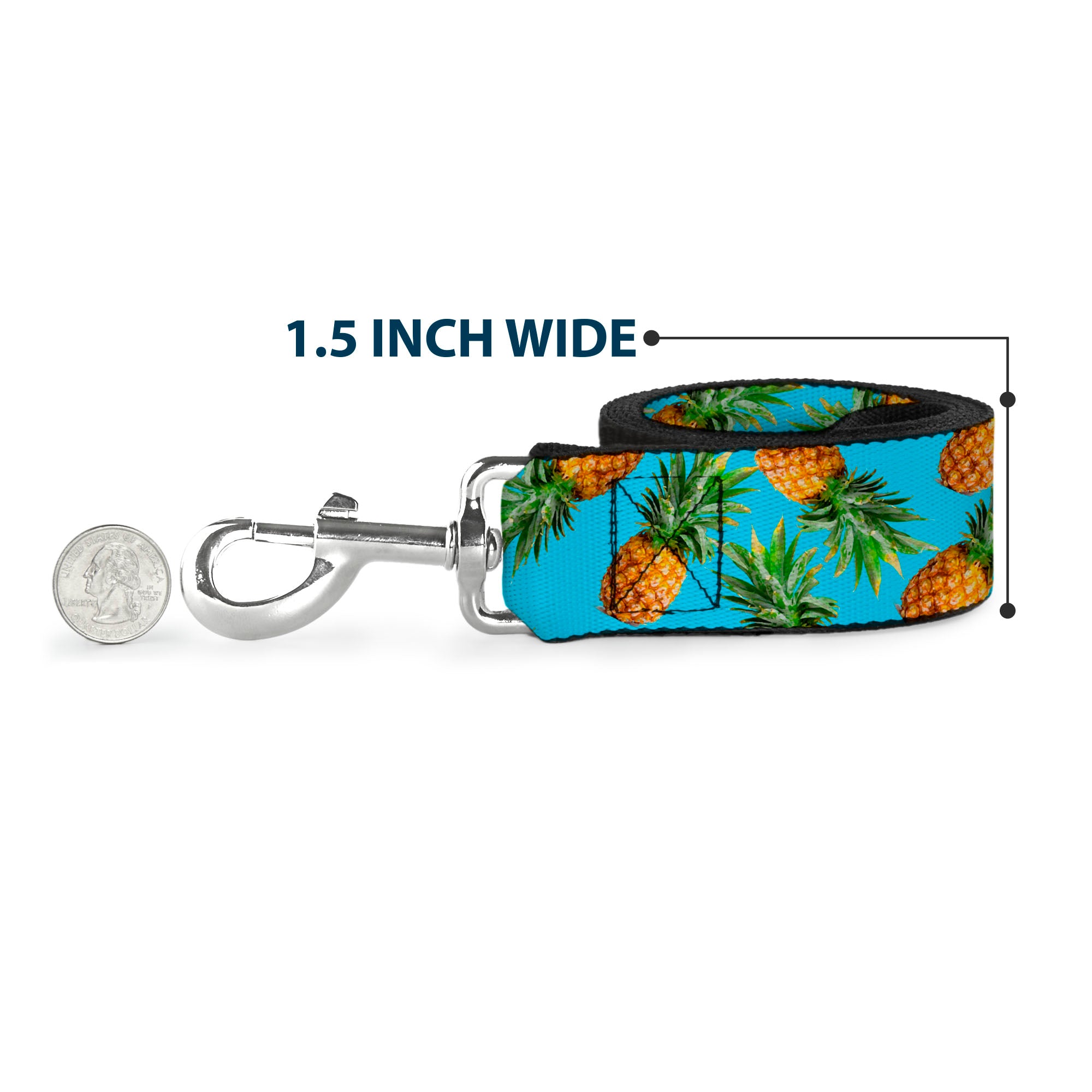 Dog Leash - Vivid Pineapples Scattered Blue Dog Leashes Buckle-Down