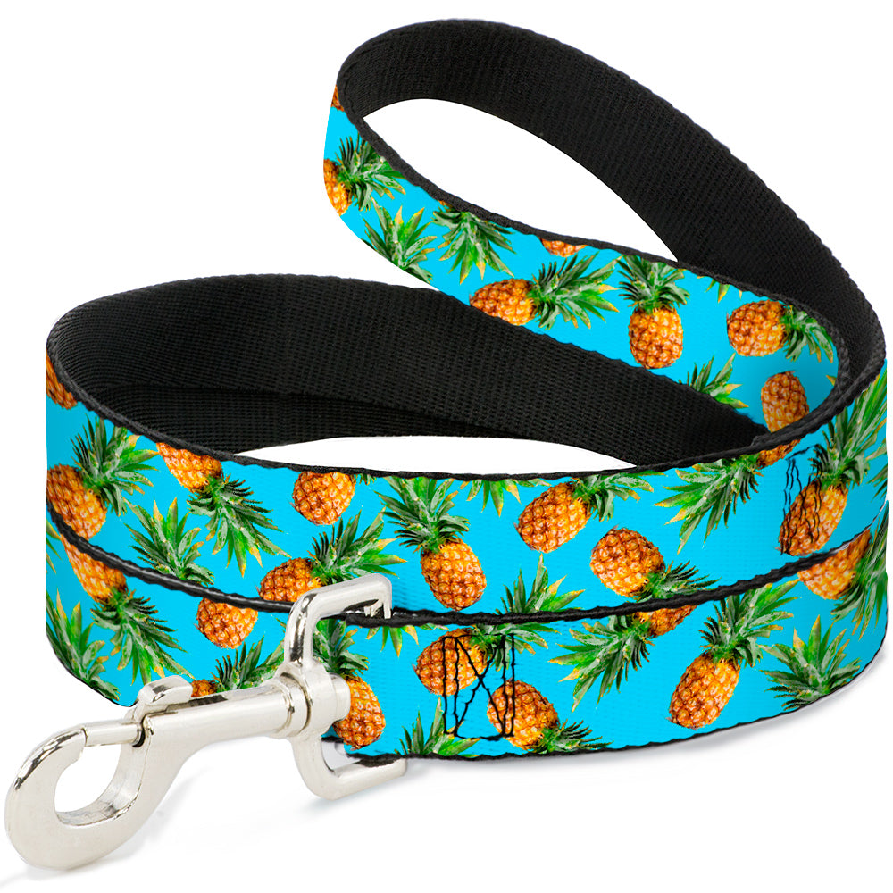 Dog Leash - Vivid Pineapples Scattered Blue Dog Leashes Buckle-Down