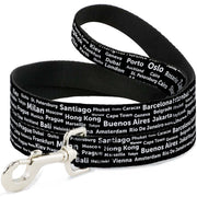 Dog Leash - Verbiage Destination Cities Black/White Dog Leashes Buckle-Down