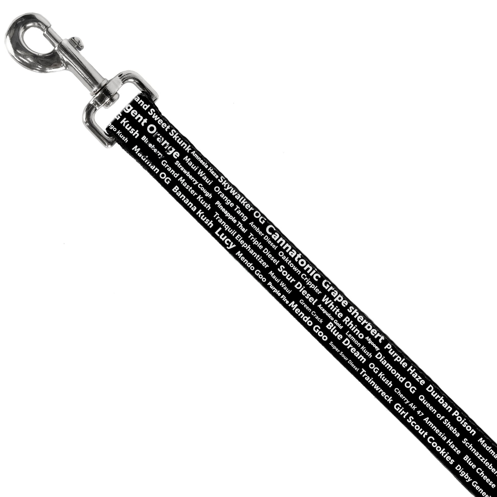 Buckle-Down Dog Leash - Verbiage Marijuana Strains Black/White Dog Leashes Buckle-Down