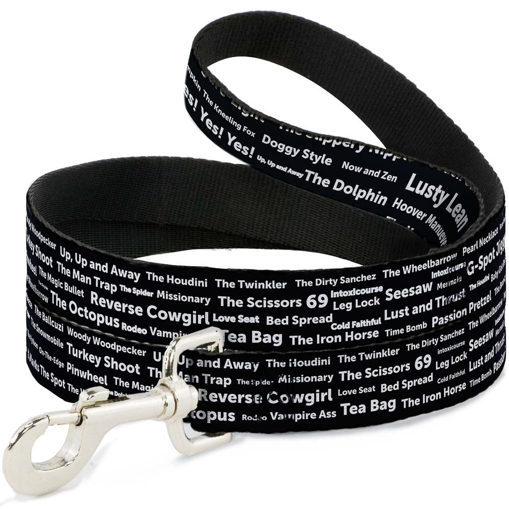 Buckle-Down Dog Leash - Verbiage Sex Positions Black/White Dog Leashes Buckle-Down