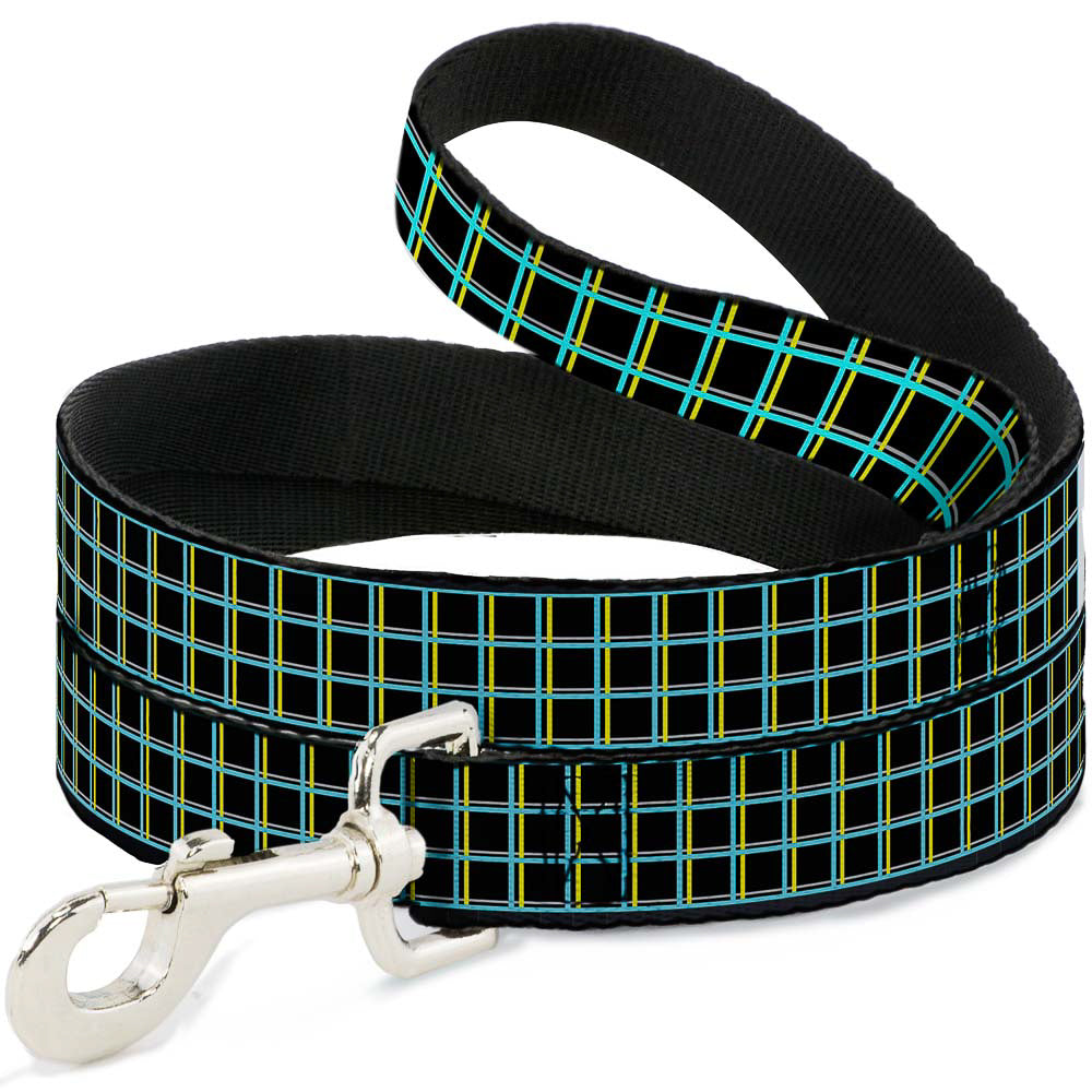 Dog Leash - Wire Grid Black/Turquoise/Yellow Dog Leashes Buckle-Down