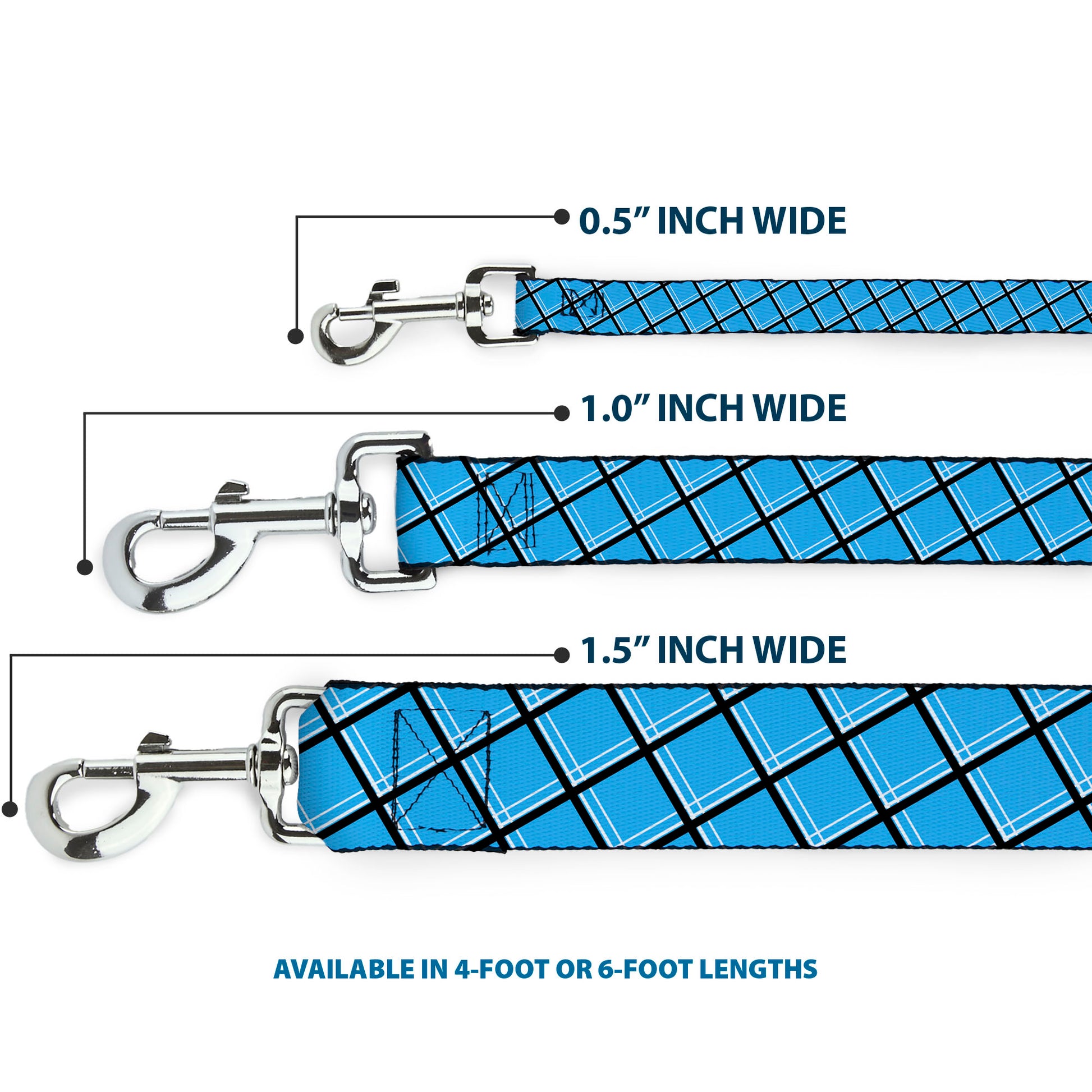 Dog Leash - Wire Grid Baby Blue Black/White Dog Leashes Buckle-Down