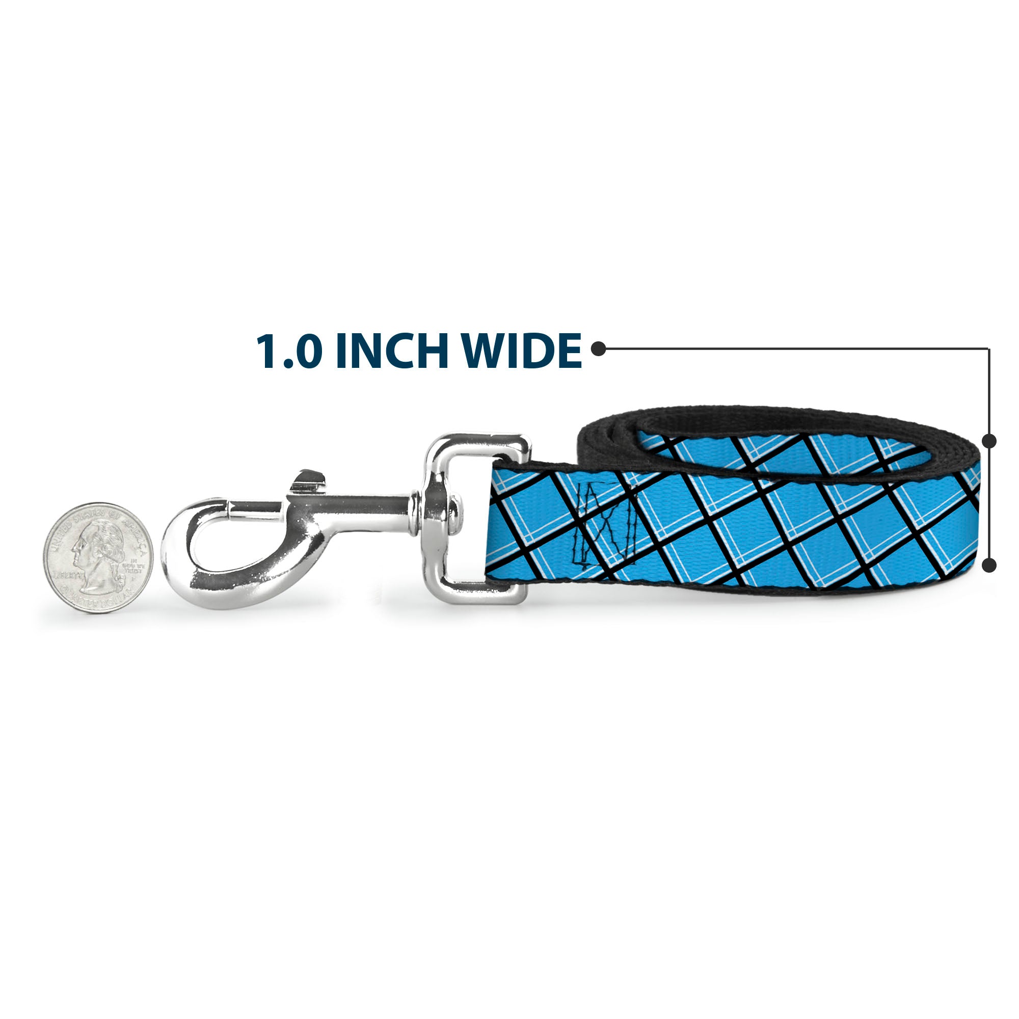 Dog Leash - Wire Grid Baby Blue Black/White Dog Leashes Buckle-Down