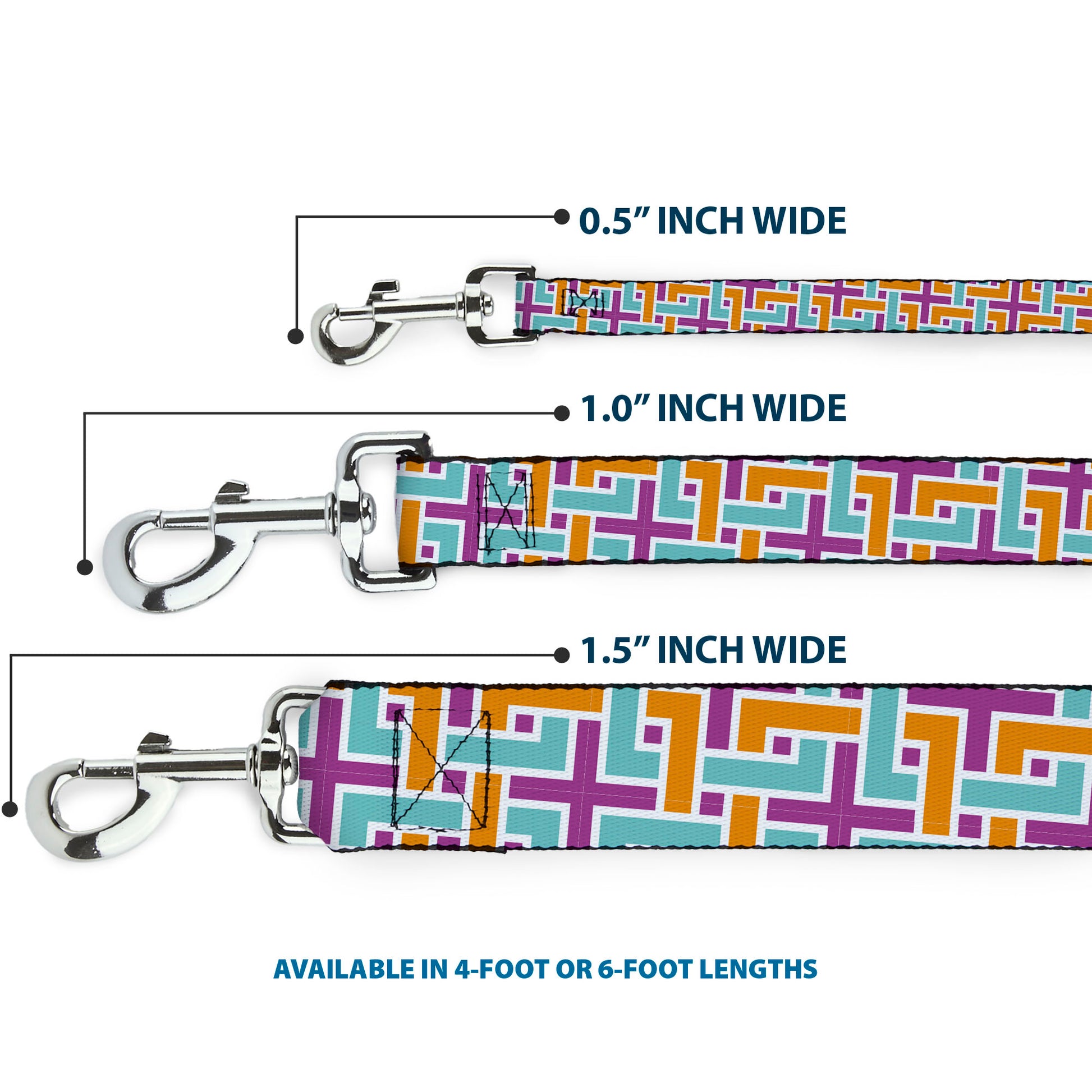 Dog Leash - Weave CLOSE-UP White/Pink/Orange/Aqua Dog Leashes Buckle-Down