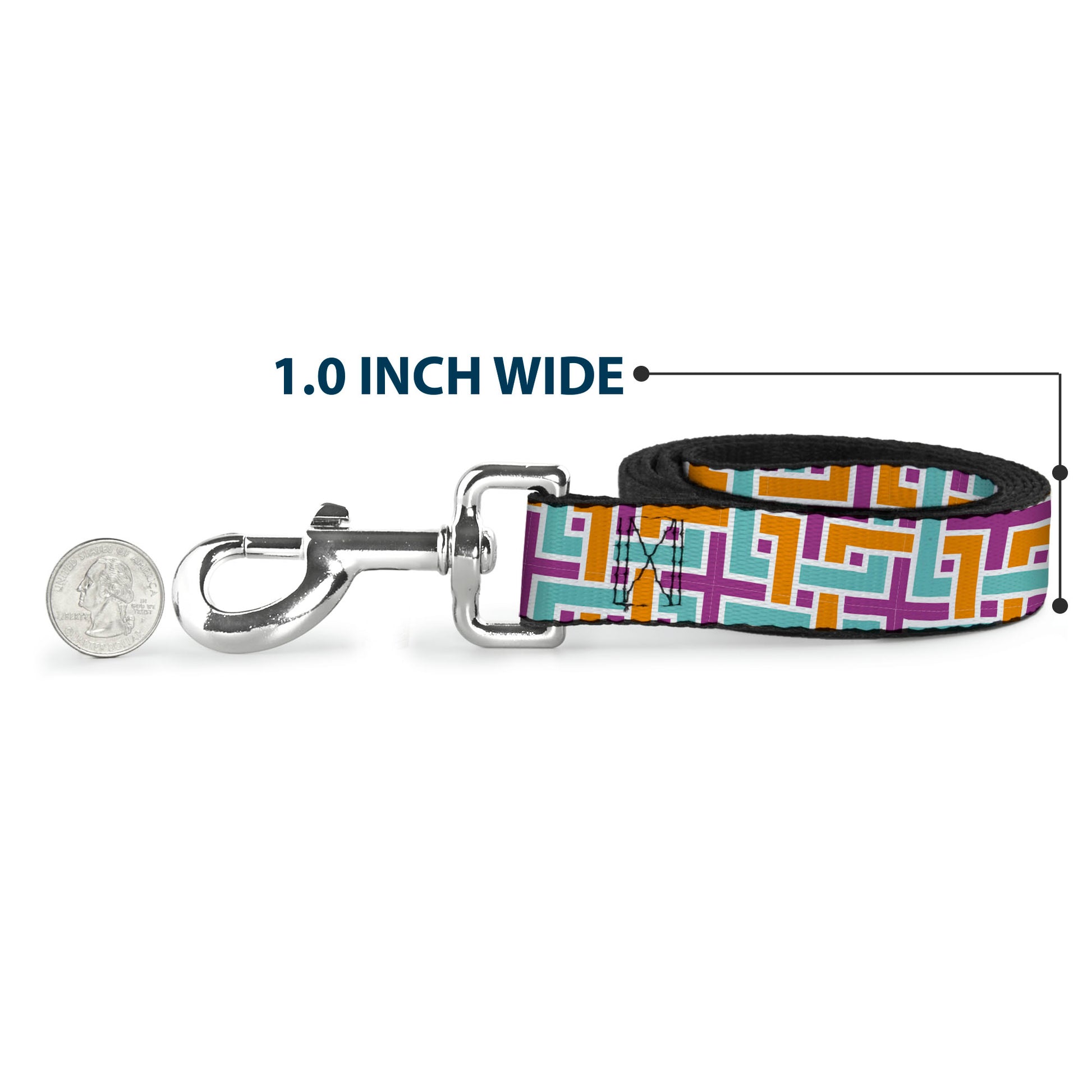 Dog Leash - Weave CLOSE-UP White/Pink/Orange/Aqua Dog Leashes Buckle-Down