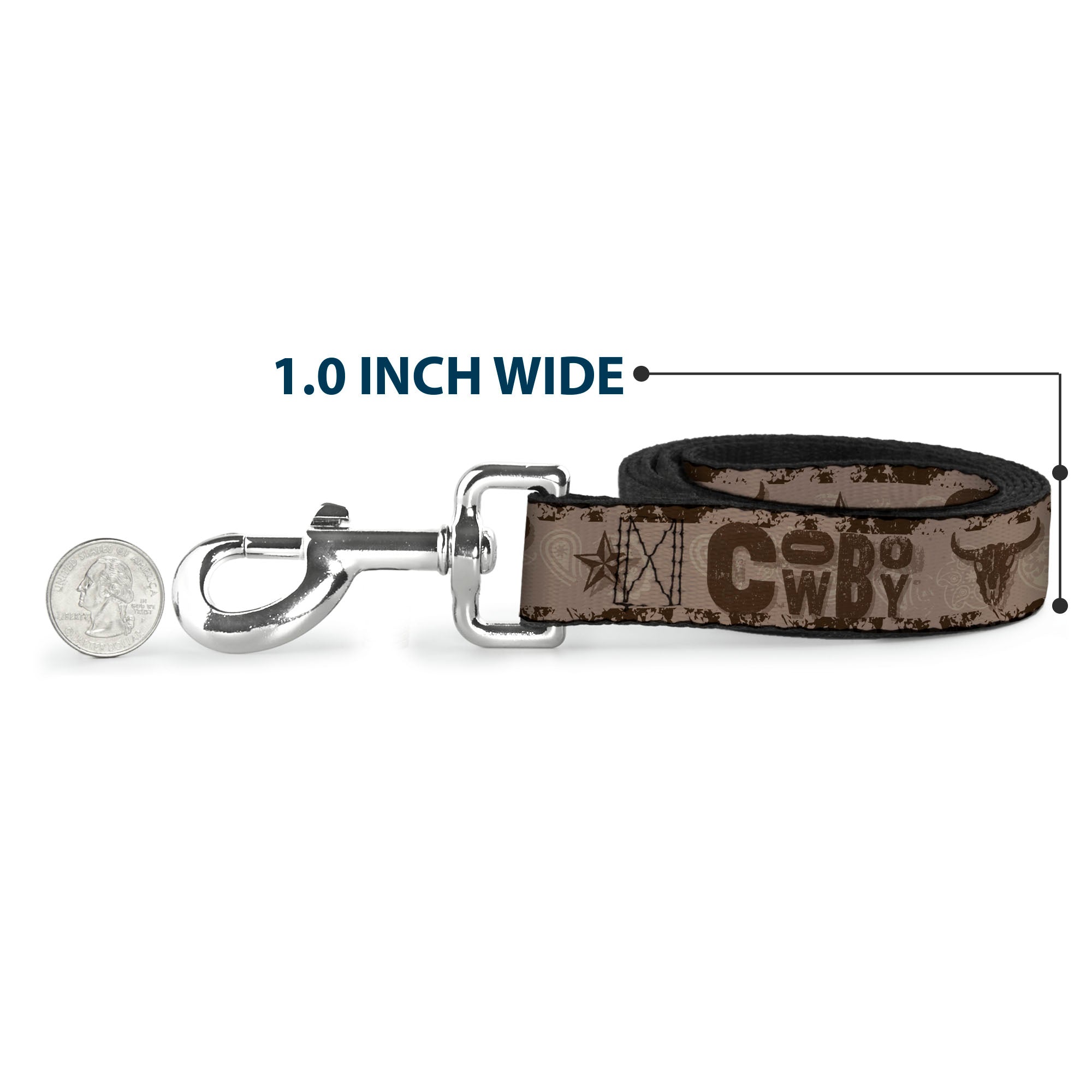 Dog Leash - Western COWBOY Icons Collage Tan/Browns Dog Leashes Buckle-Down