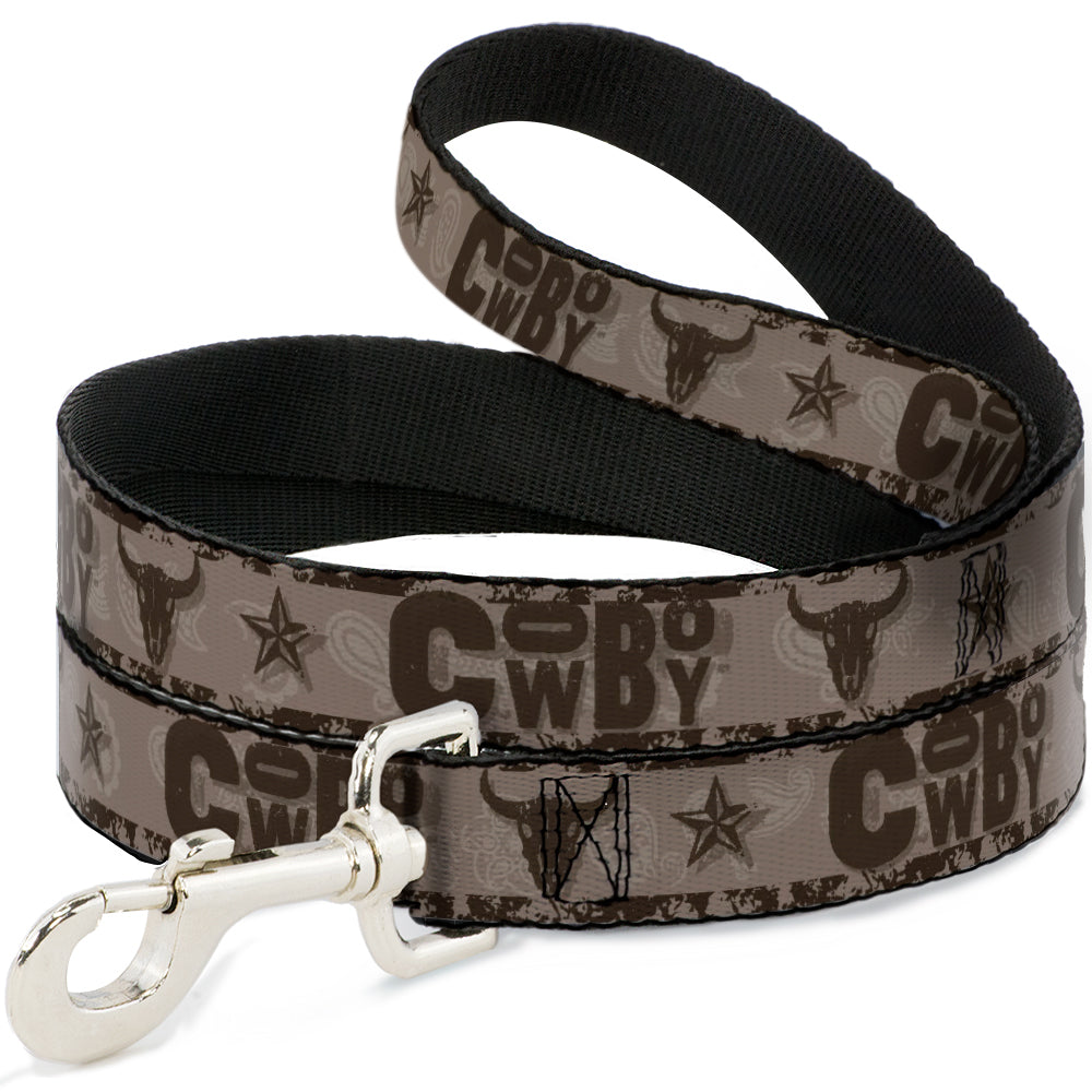 Dog Leash - Western COWBOY Icons Collage Tan/Browns Dog Leashes Buckle-Down