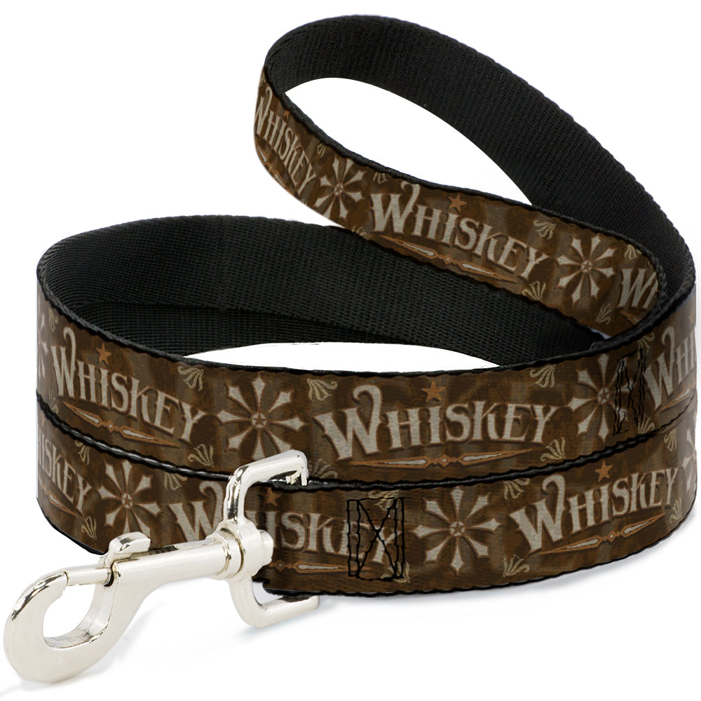 Dog Leash - Western WHISKEY Star with Text Shadow Repeat Browns/Tan Dog Leashes Buckle-Down