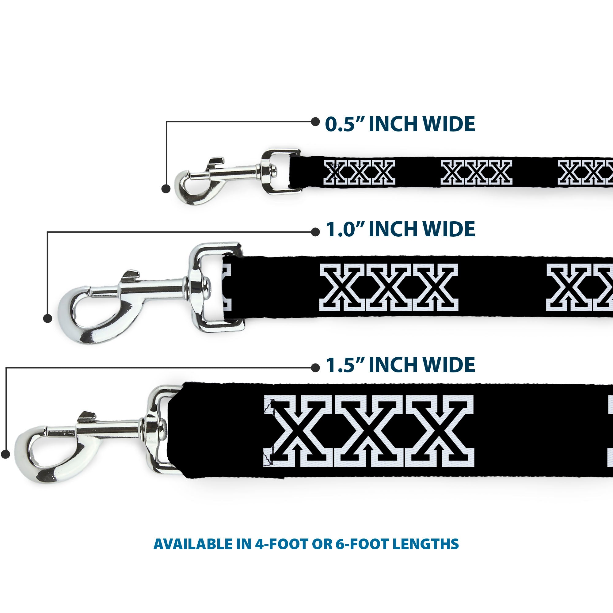 Buckle-Down Dog Leash - XXX Black/White Dog Leashes Buckle-Down