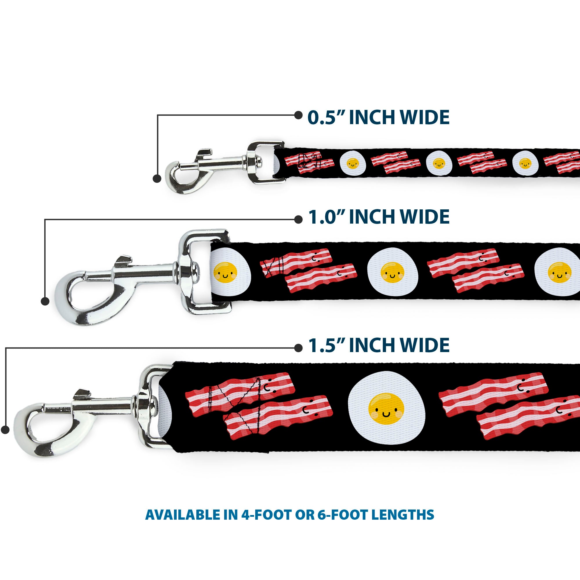 Dog Leash - Bacon & Eggs Black Dog Leashes Buckle-Down