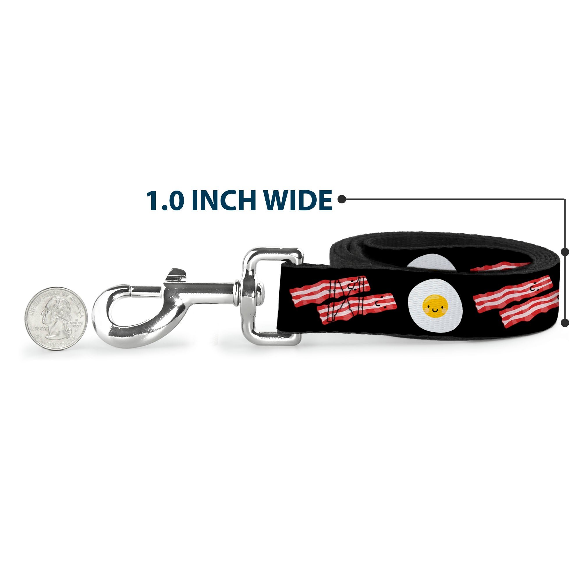 Dog Leash - Bacon & Eggs Black Dog Leashes Buckle-Down