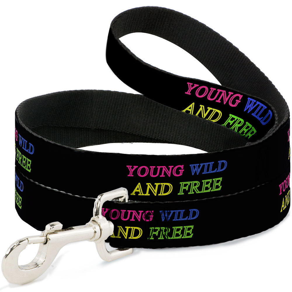 Dog Leash - YOUNG WILD AND FREE Outline Black/Multi Neon Dog Leashes Buckle-Down