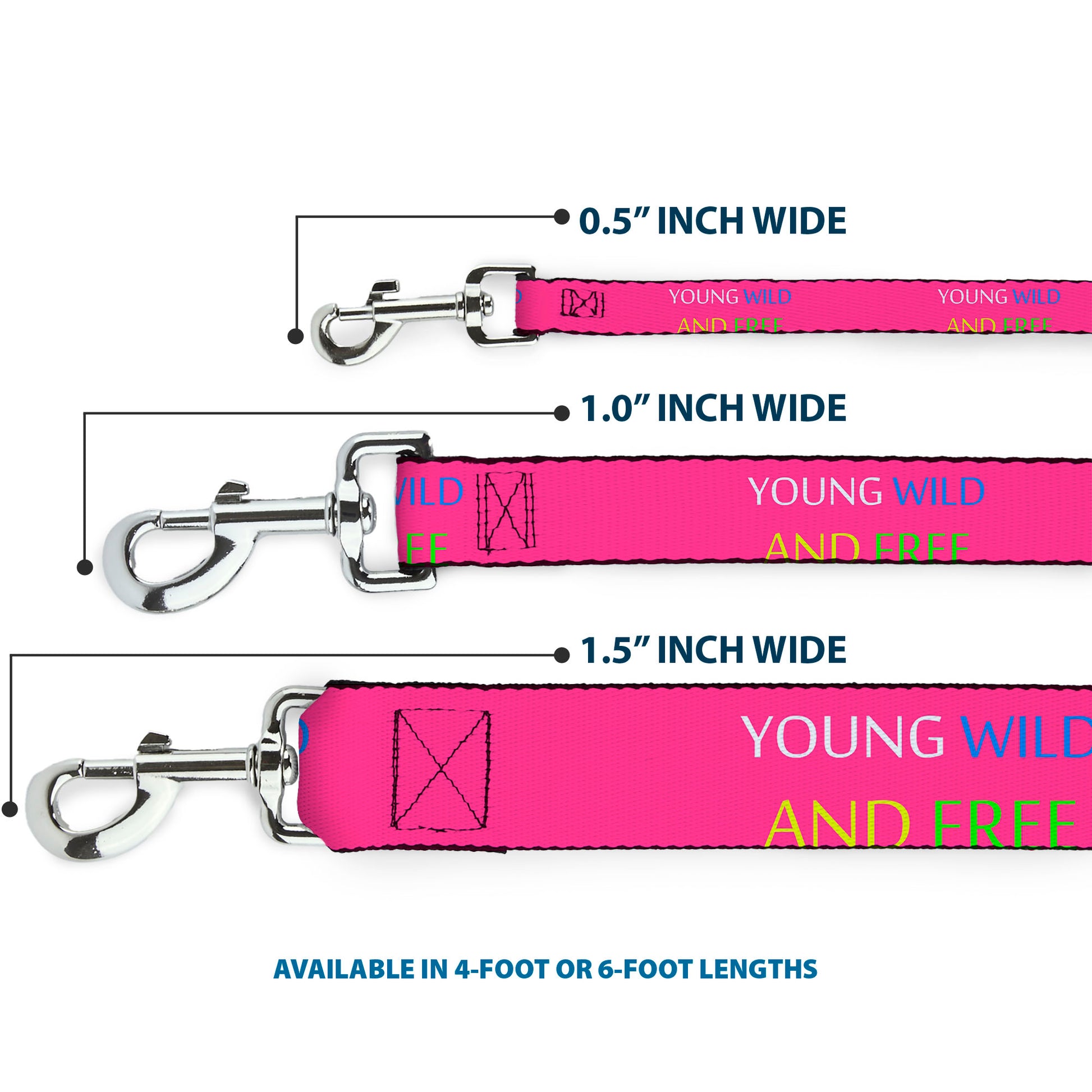 Dog Leash - YOUNG WILD AND FREE Pink/White/Blue/Yellow/Green Dog Leashes Buckle-Down