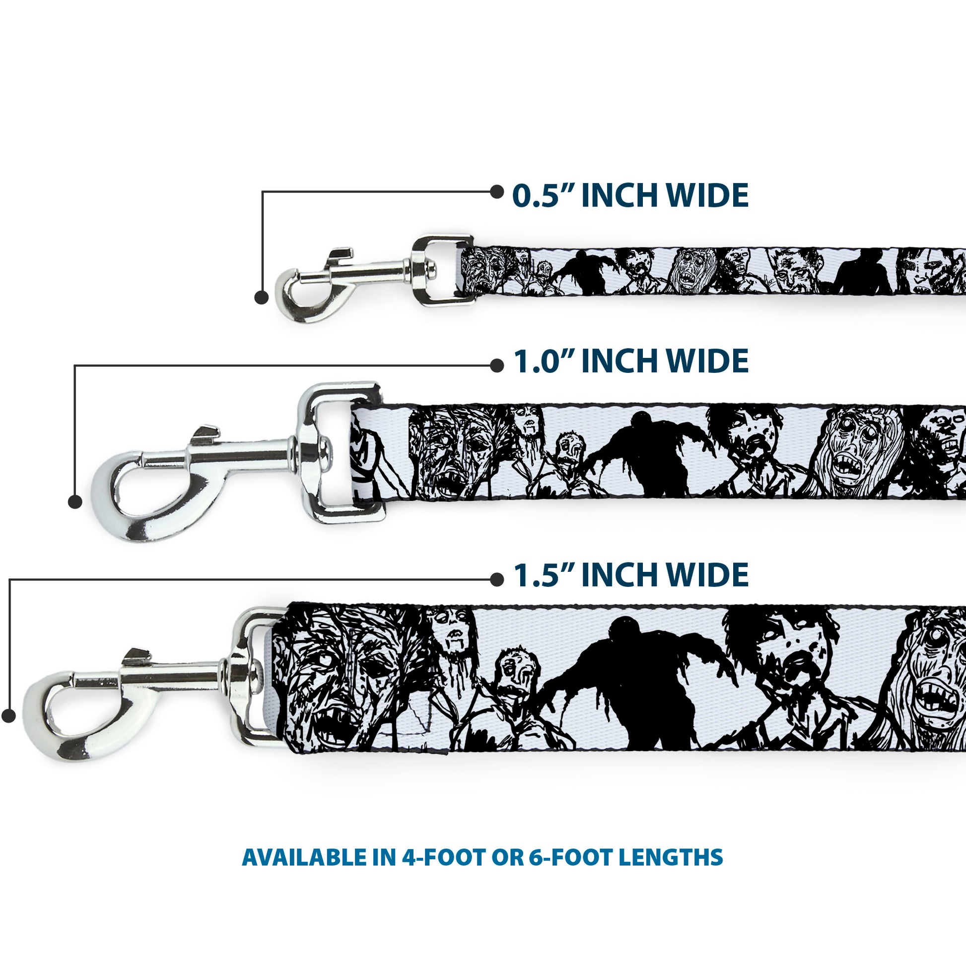 Dog Leash - Zombies White/Black Dog Leashes Buckle-Down