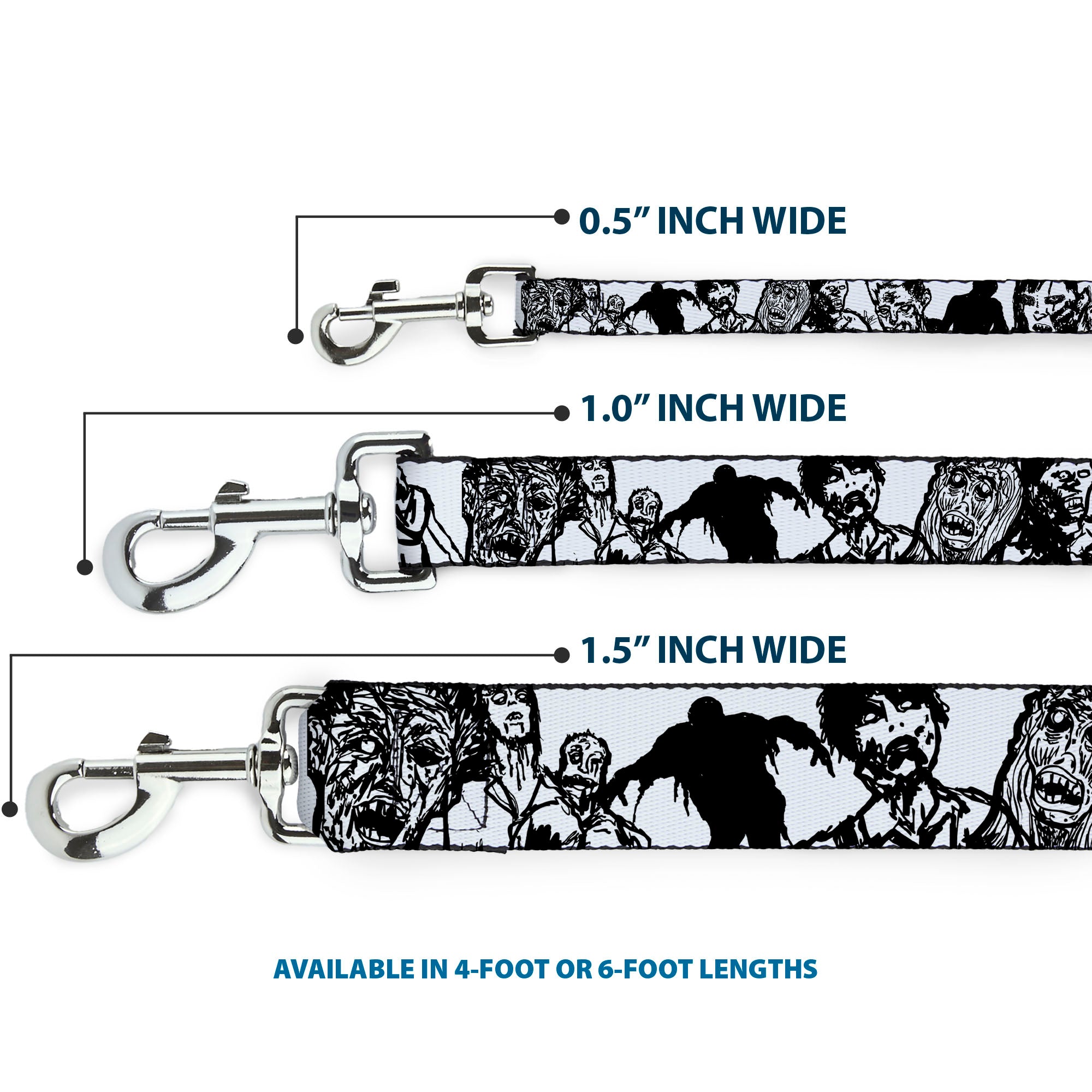 Dog Leash - Zombies White/Black Dog Leashes Buckle-Down