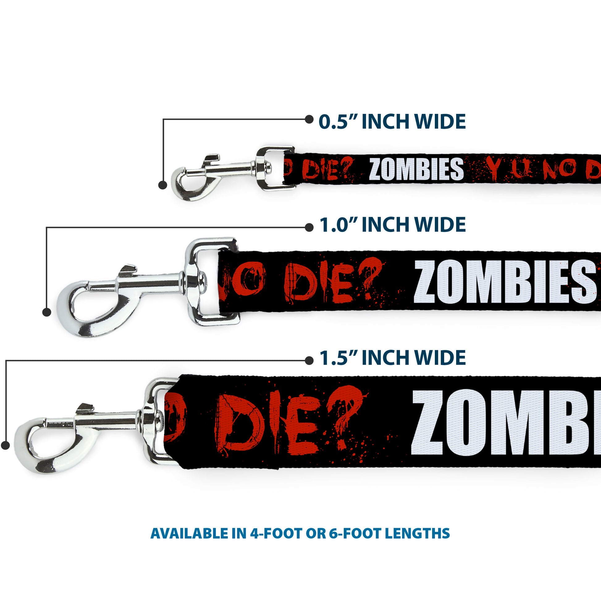 Dog Leash - Zombies Y U NO DIE Black/White/Red Dog Leashes Buckle-Down