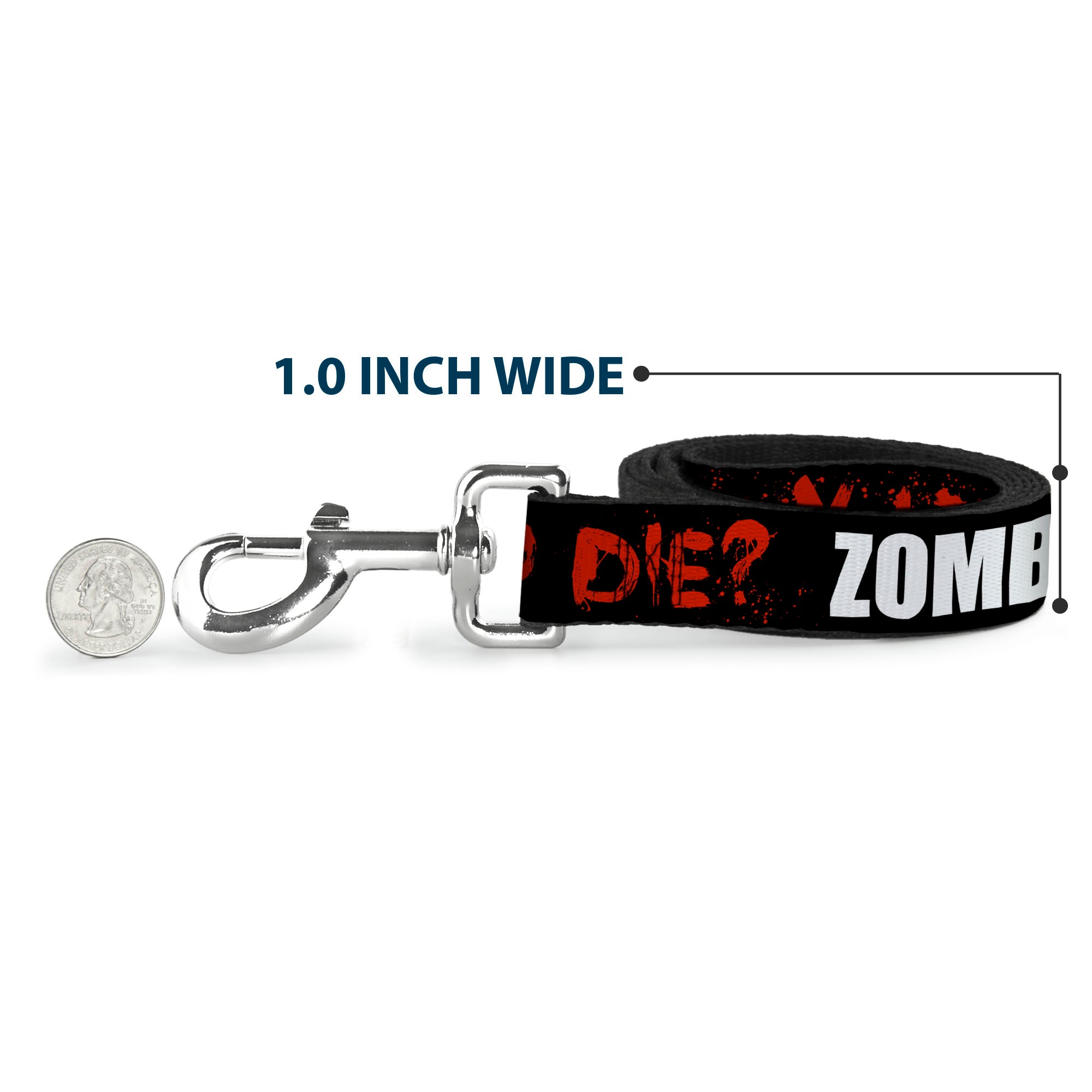 Dog Leash - Zombies Y U NO DIE Black/White/Red Dog Leashes Buckle-Down