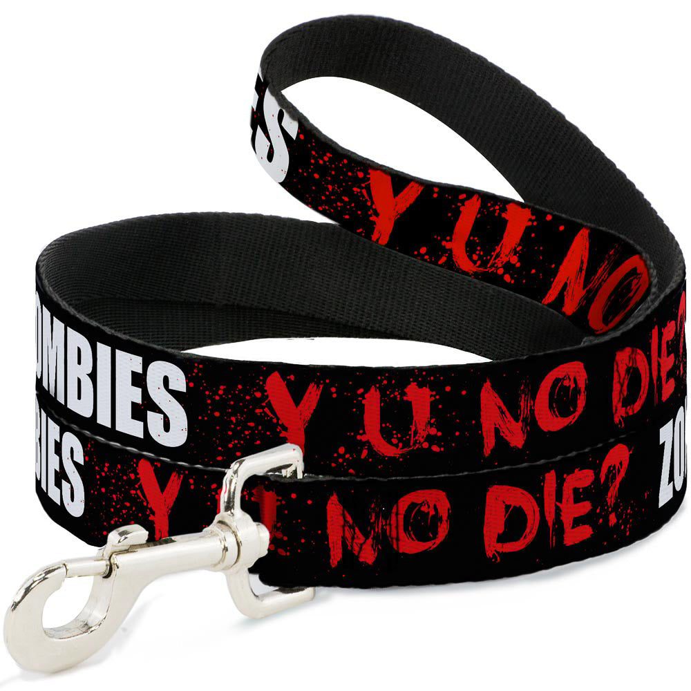 Dog Leash - Zombies Y U NO DIE Black/White/Red Dog Leashes Buckle-Down