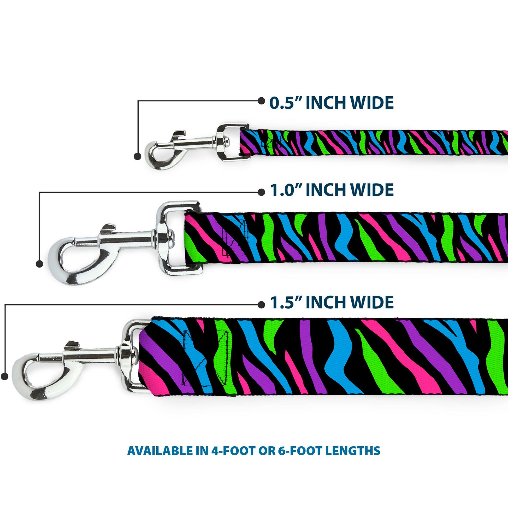 Dog Leash - Zebra Black/Blue/Green/Pink/Purple Dog Leashes Buckle-Down
