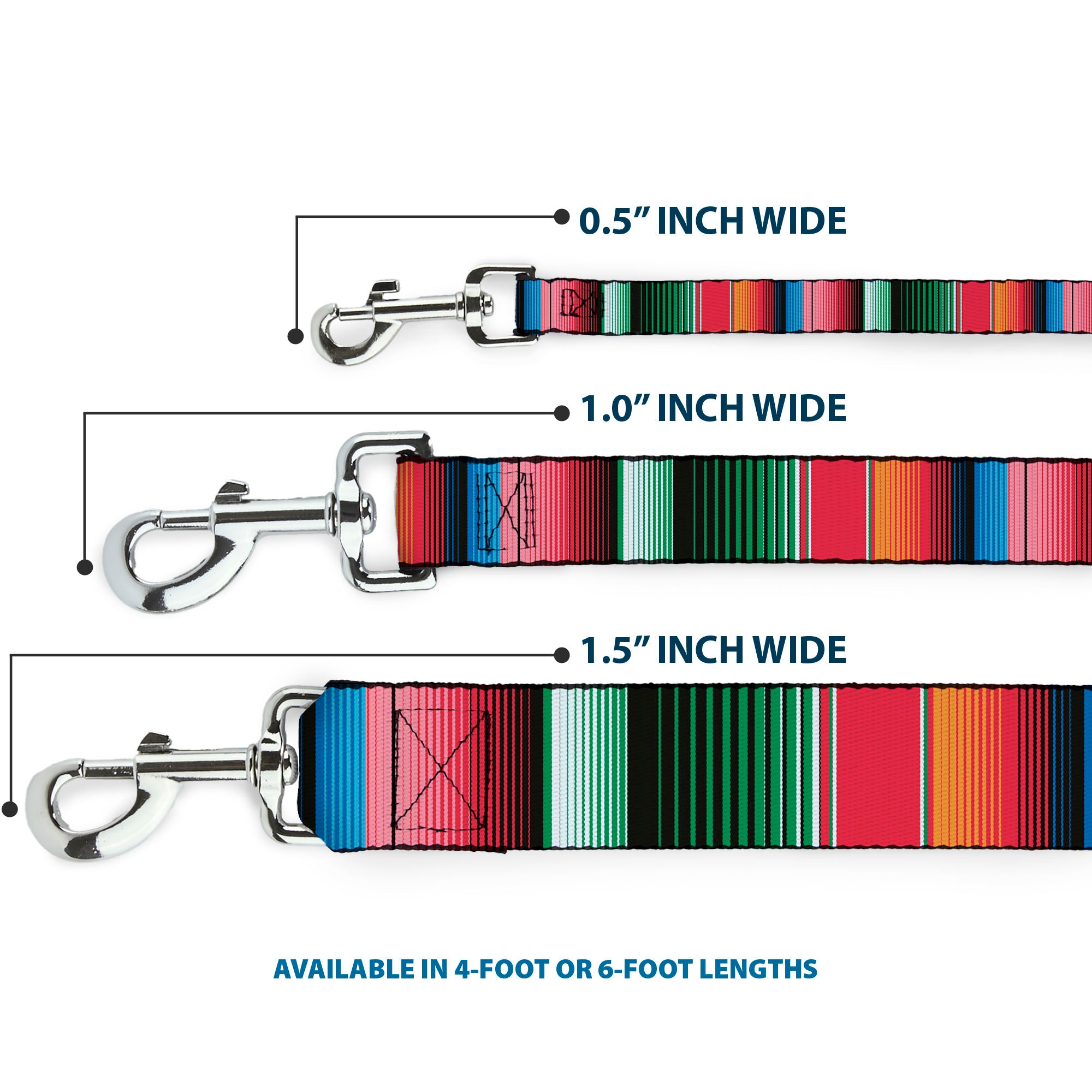 Dog Leash - Zarape5 Vertical Multi Color Stripe Dog Leashes Buckle-Down