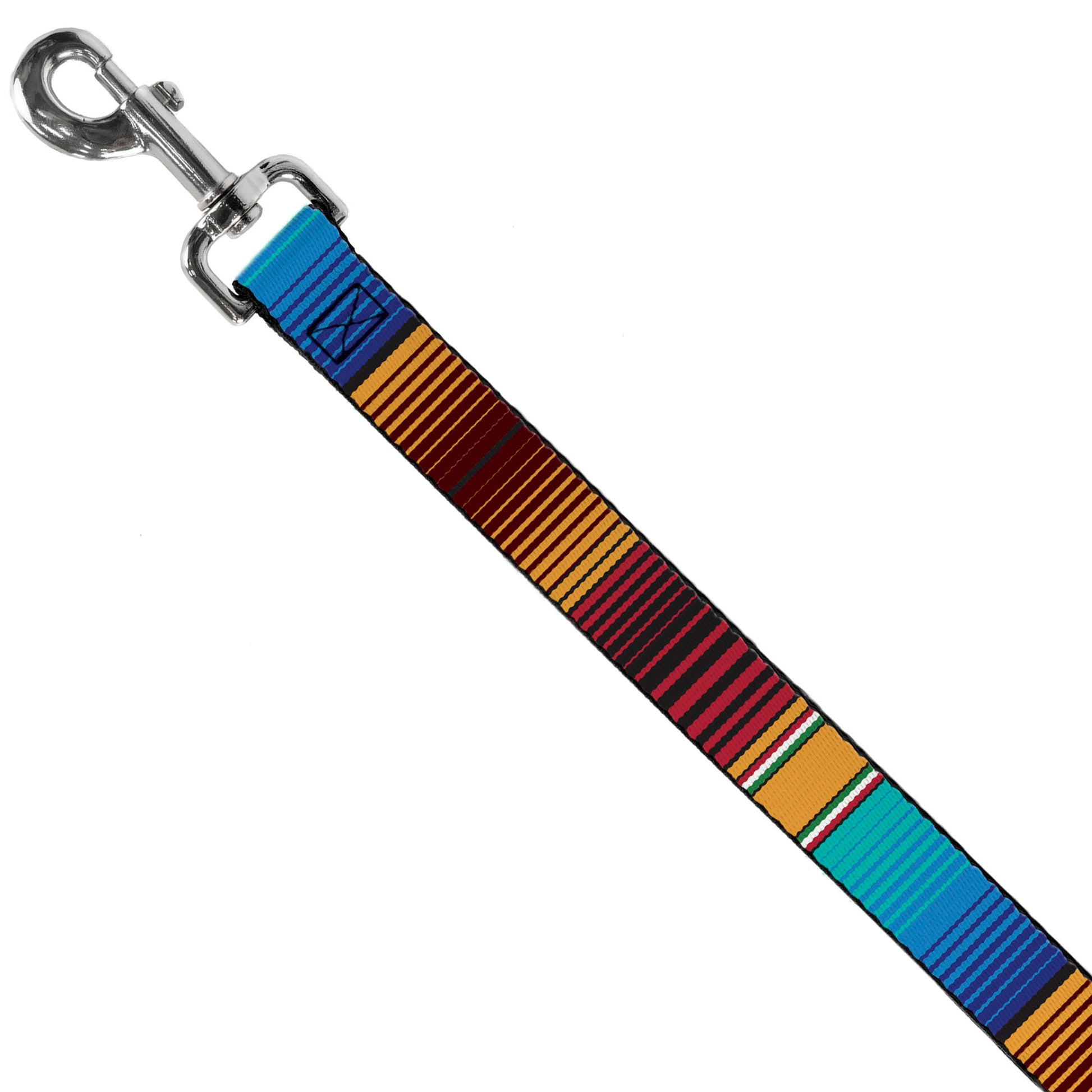 Dog Leash - Zarape6 Vertical Stripe Gold/Blues/Black/Red Dog Leashes Buckle-Down