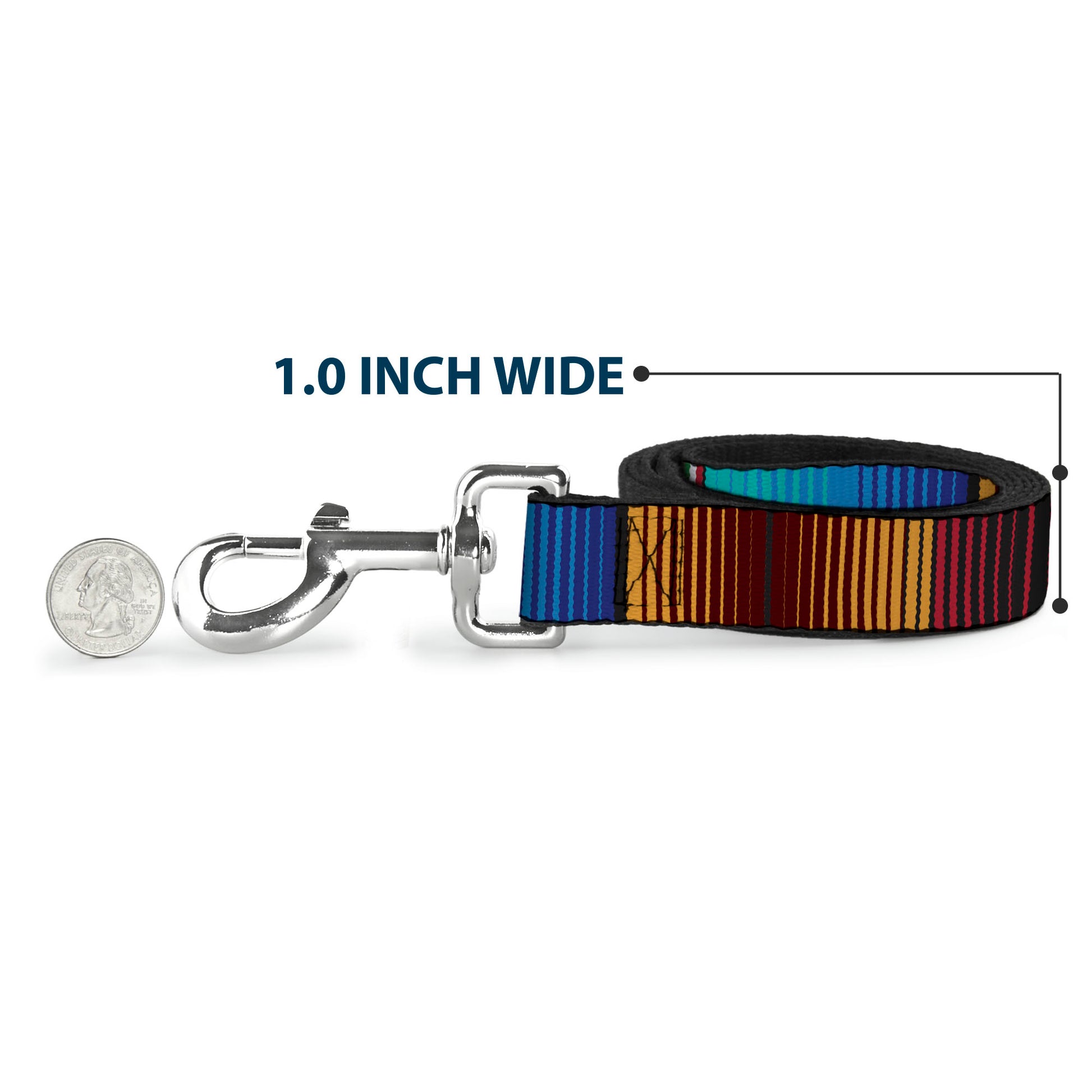 Dog Leash - Zarape6 Vertical Stripe Gold/Blues/Black/Red Dog Leashes Buckle-Down